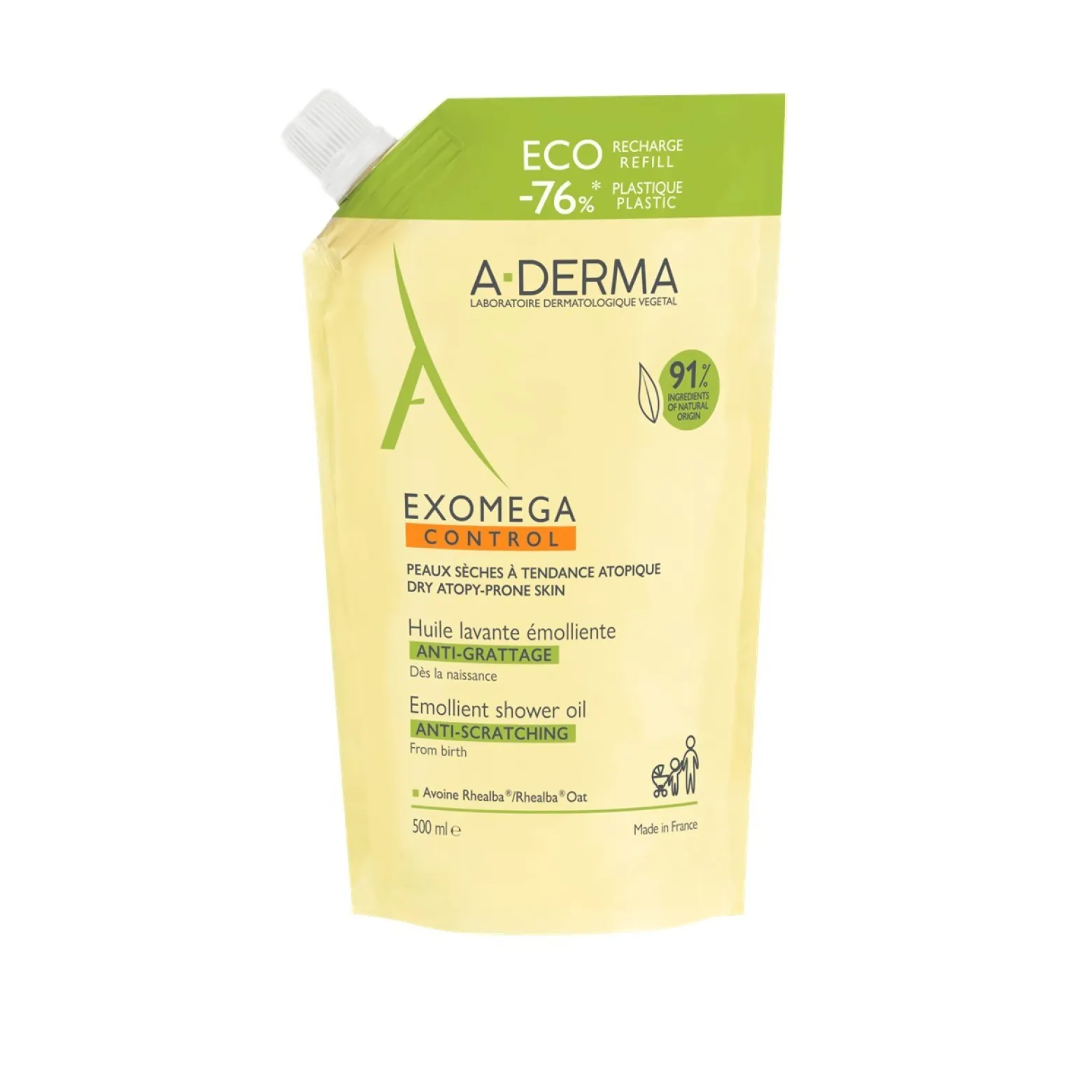A-Derma Exomega Control Emollient Shower Oil Refill 500ml (16.9floz)