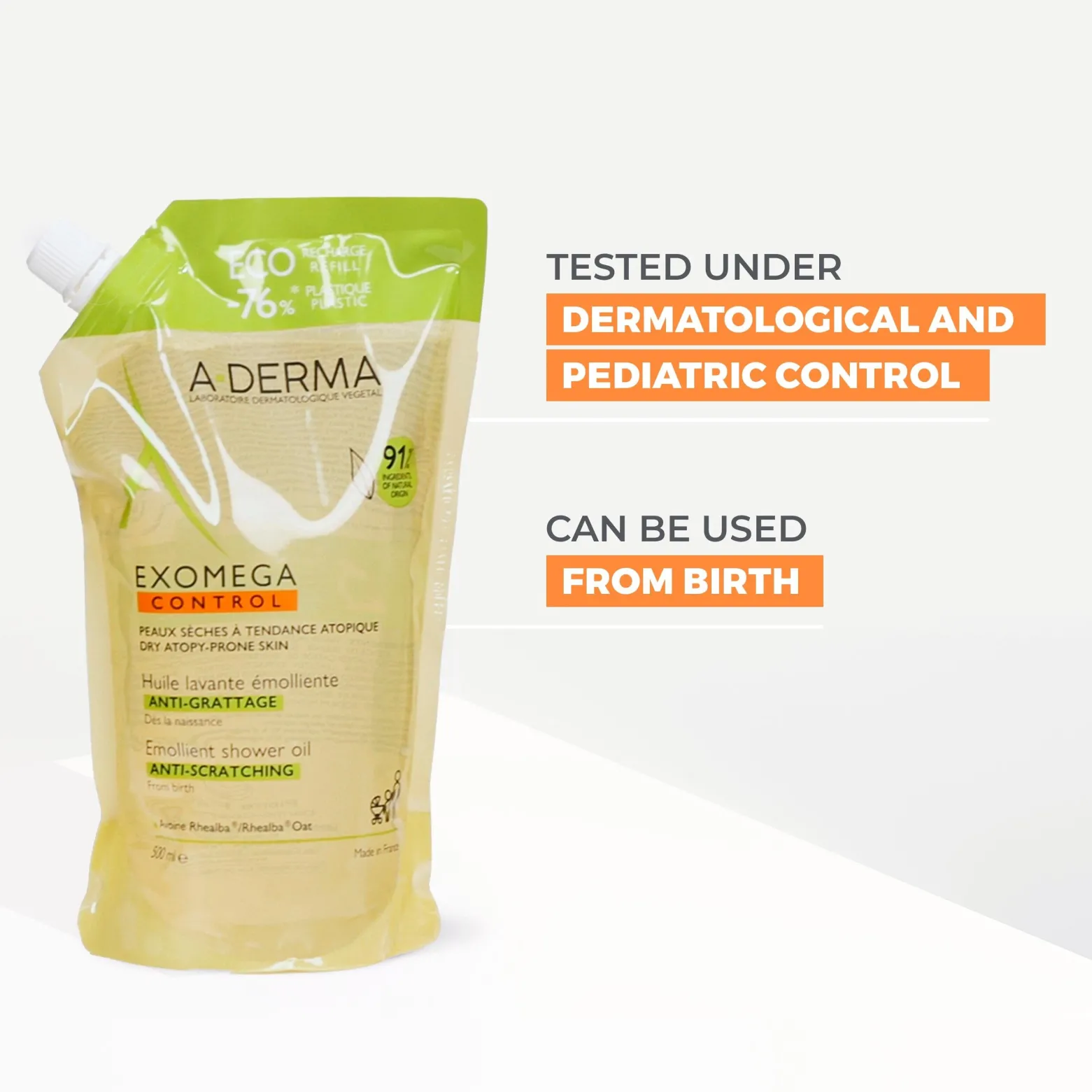 A-Derma Exomega Control Emollient Shower Oil Refill 500ml (16.9floz)