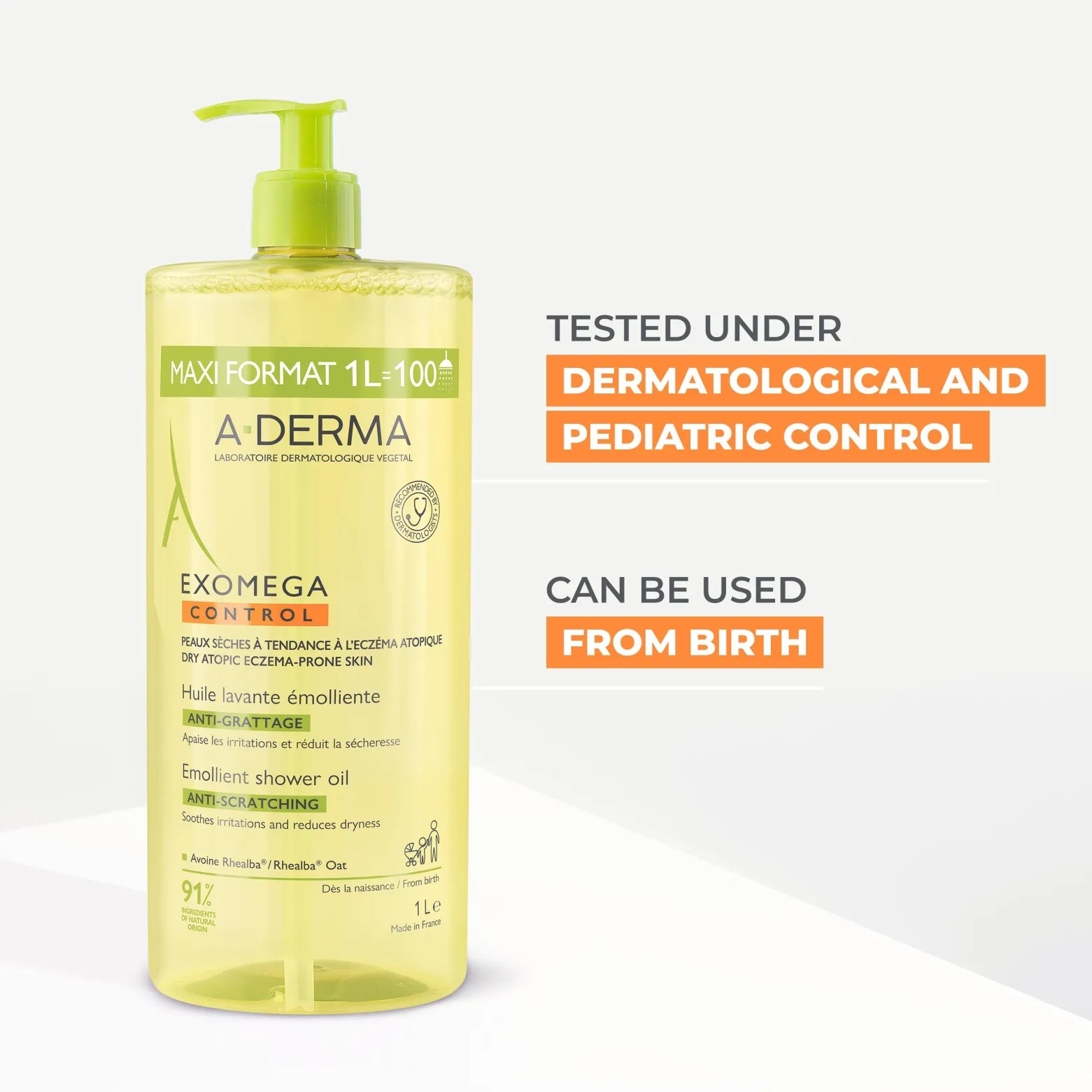 A-Derma Exomega Control Emollient Shower Oil 1L (33.8floz)