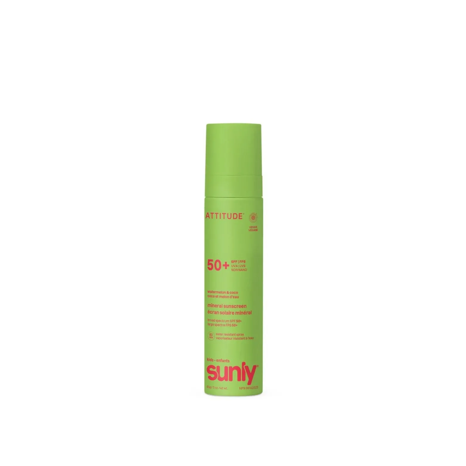 ATTITUDE Kids Sunly Mineral Sunscreen Spray Watermelon & Coco SPF50 75ml (2.5floz)