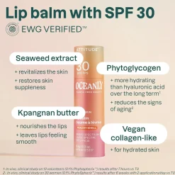 ATTITUDE Oceanly Lip Balm SPF30 Peachy Shell 8.5g (0.3oz)