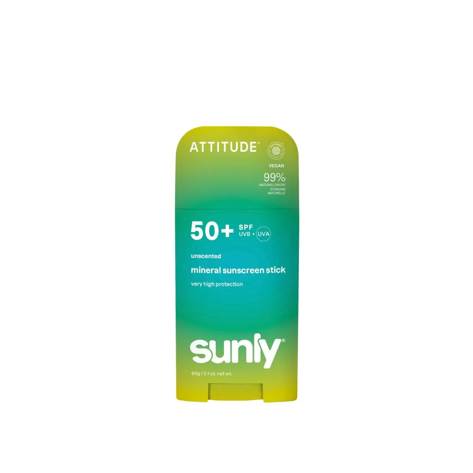 ATTITUDE Sunly Unscented Mineral Sunscreen Stick SPF50+ 60g (2.1oz)