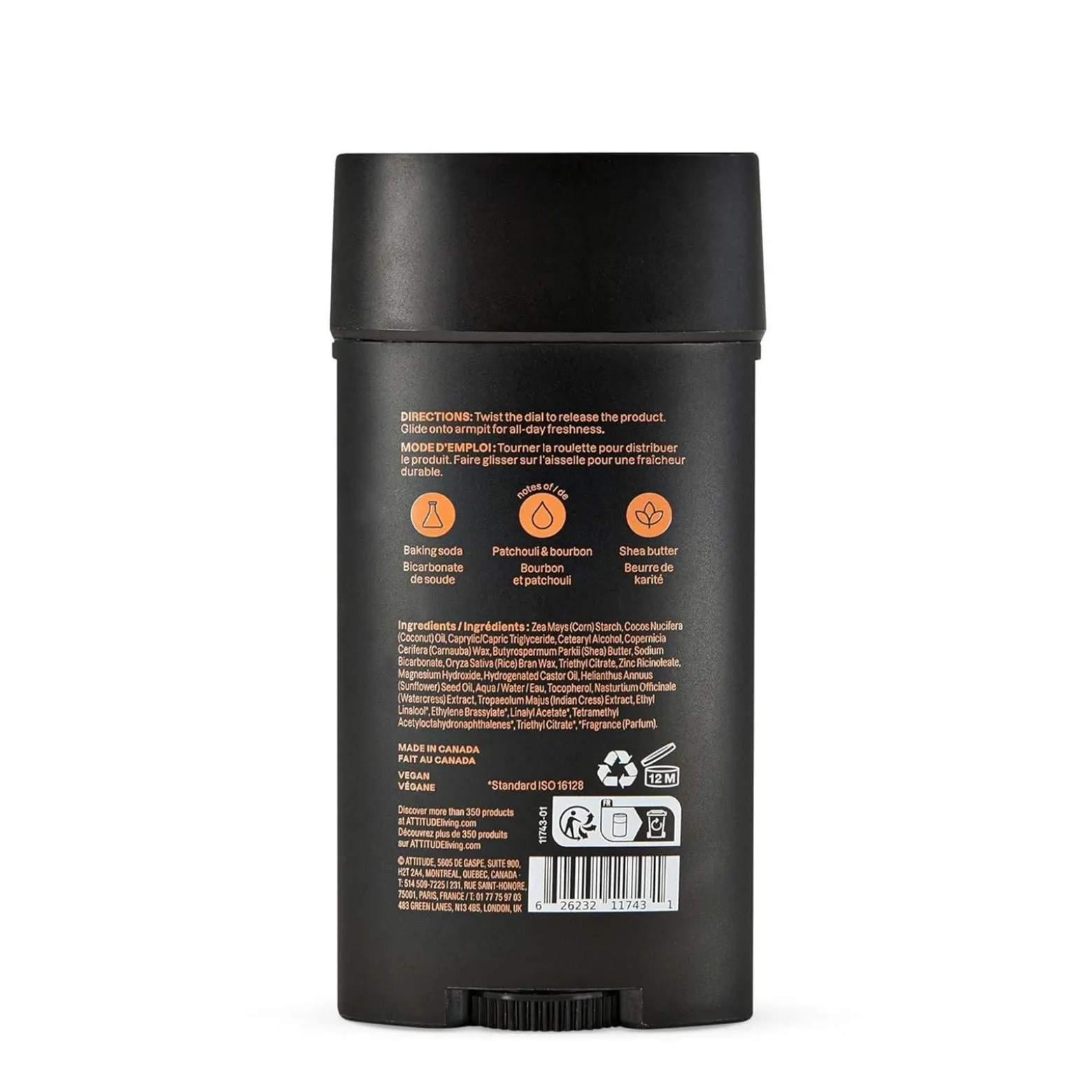 ATTITUDE Super Leaves Men Deodorant Patchouli & Bourbon 75g (2.64oz)