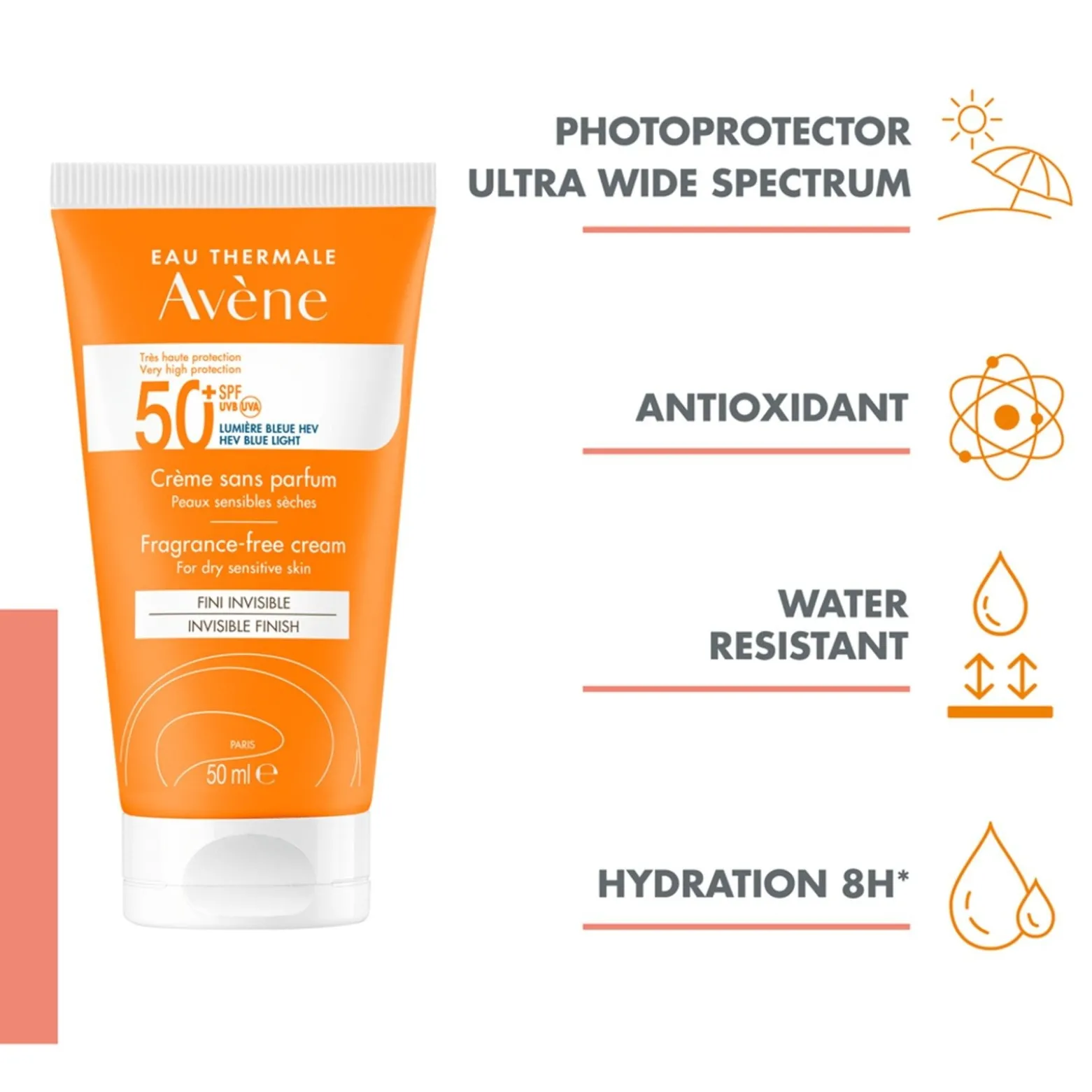 Avène Sun Very High Protection Cream Fragrance-Free SPF50+ Sunscreen 50ml (1.69floz)