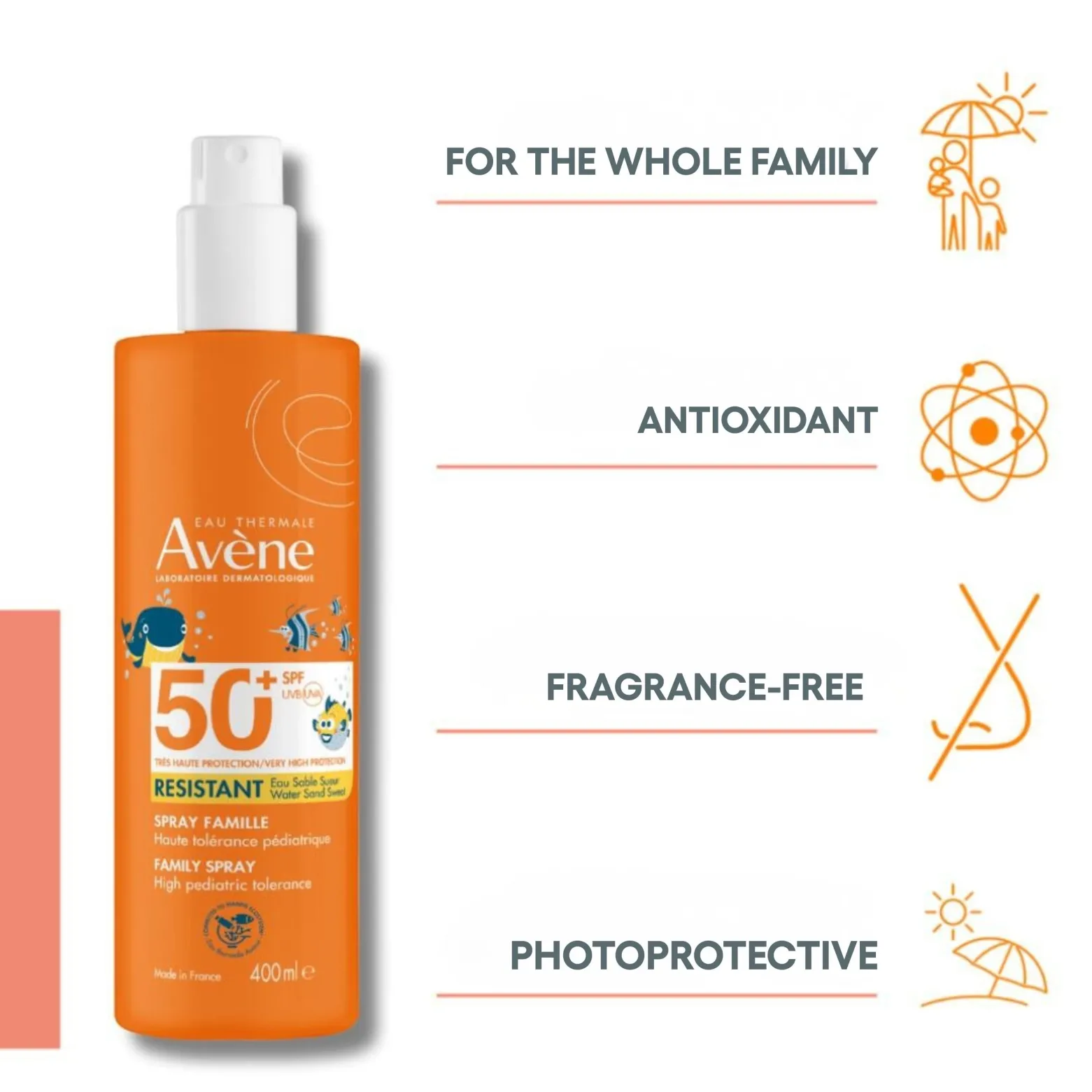 Avène Sun Very High Protection Resistant Family Spray SPF50+ Sunscreen 400ml (13.52floz)