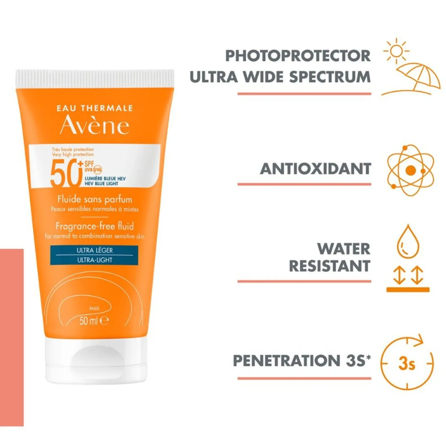 Avène Sun Very High Protection Fluid Fragrance-Free SPF50+ Sunscreen 50ml (1.69floz)