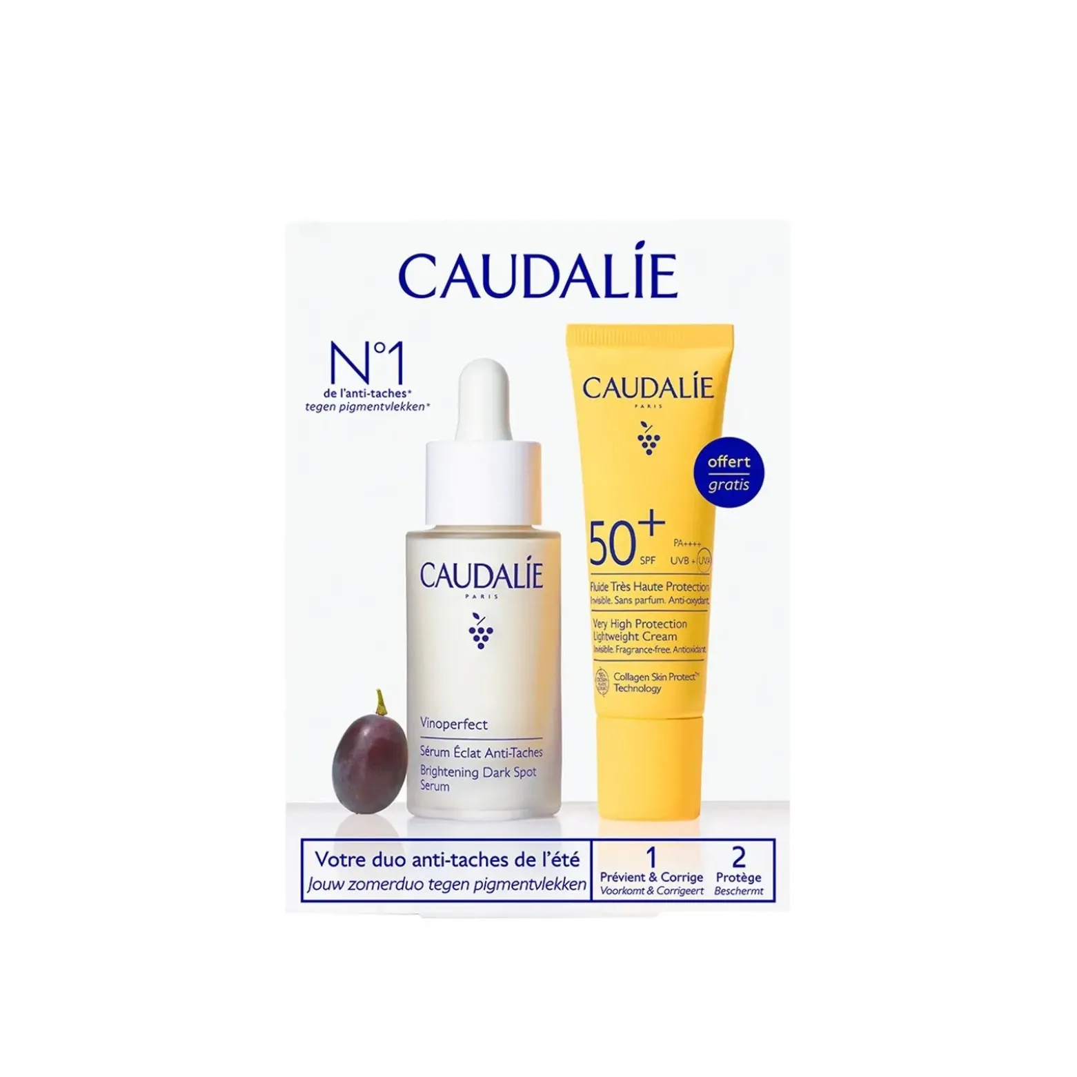 Caudalie Vinoperfect Brightening Dark Spot Serum 30ml + Very High Protection Lightweight Cream 20ml (1floz + 0.6floz)
