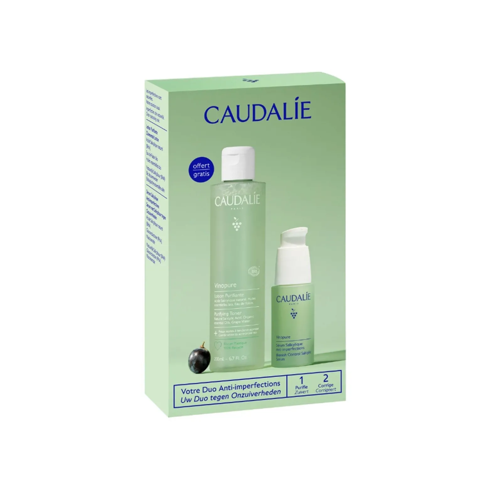 Caudalie Vinopure Blemish Control Salicylic Serum 30ml + Vinopure Purifying Toner 200ml