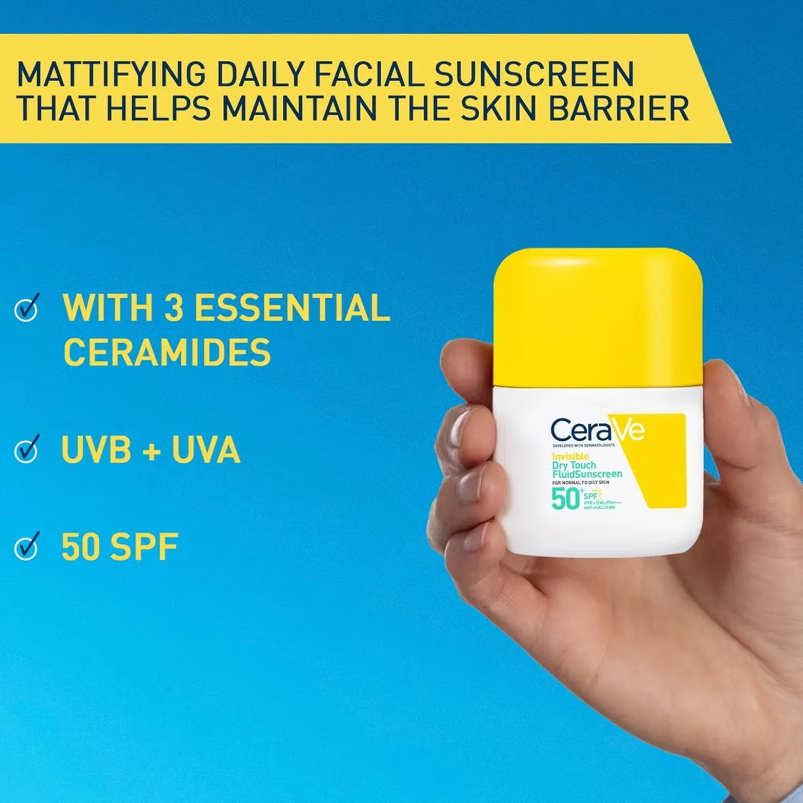 CeraVe Invisible Dry Touch Fluid Sunscreen SPF50+ 50ml (1.69floz)