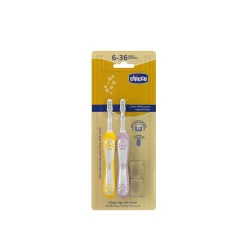 Chicco First Milk Teeth Toothbrush 6-36m Yellow/Lilac x2