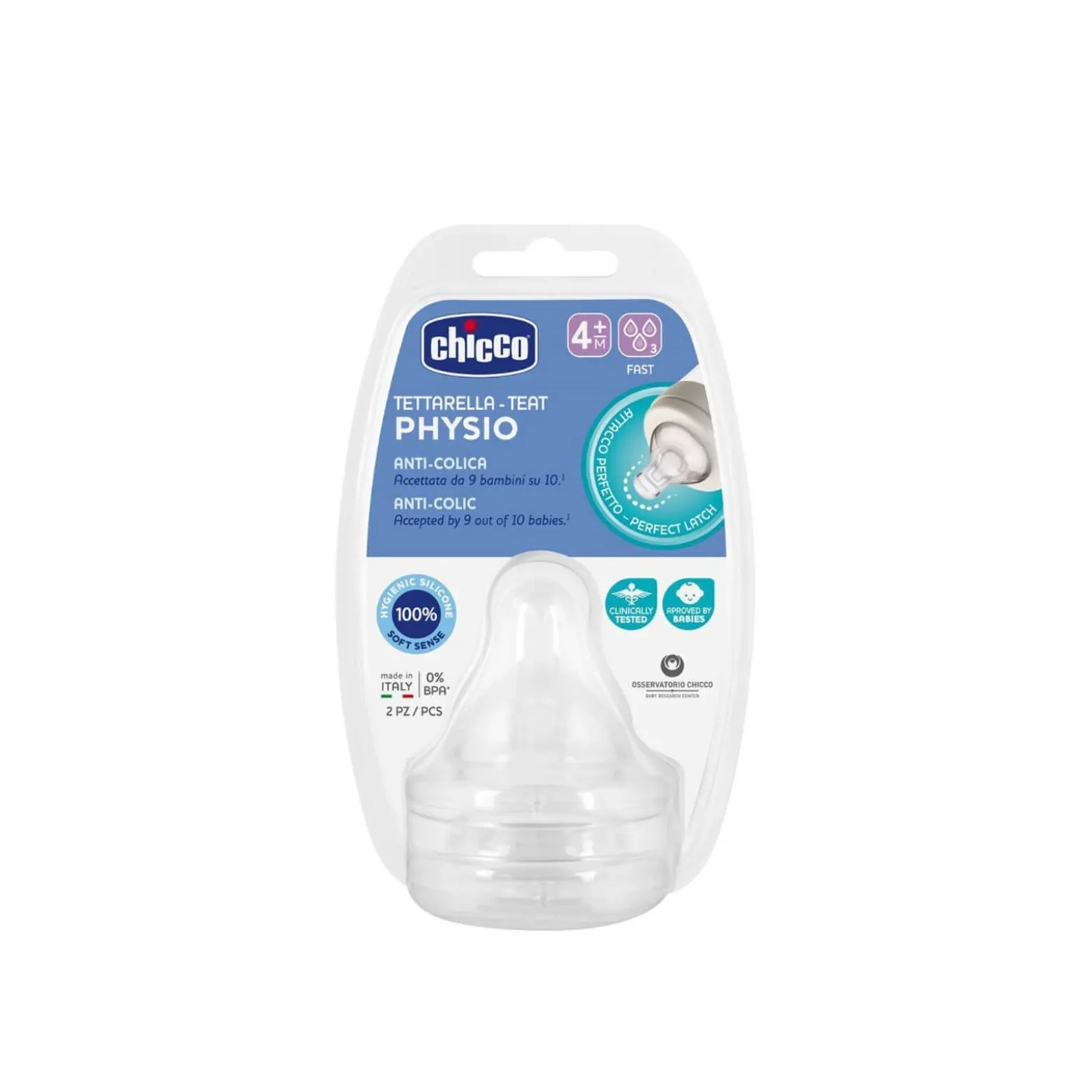 Chicco Physio Anti-Colic Silicone Nipple Fast Flow 4m+ x2
