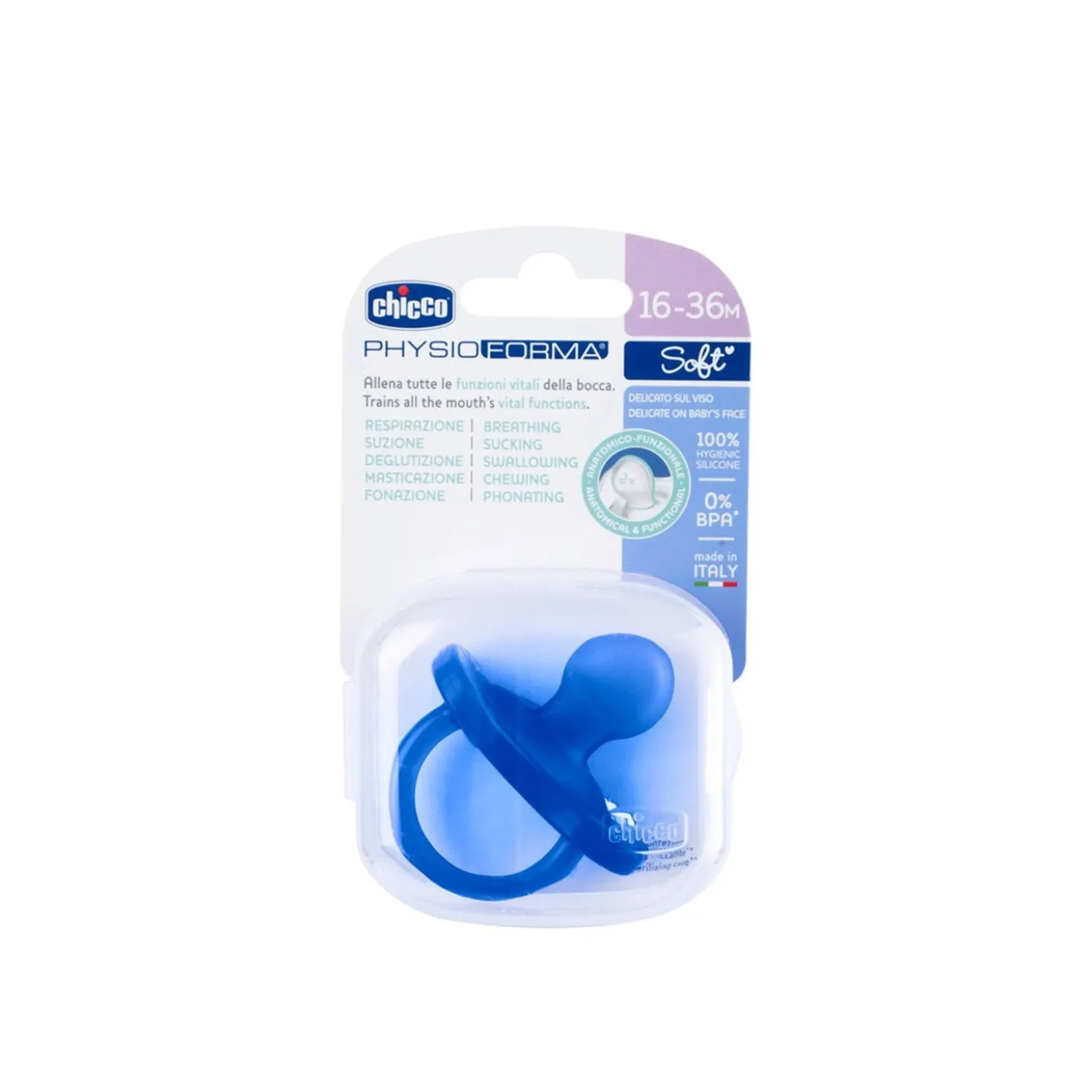 Chicco PhysioForma Soft Silicone Pacifier 16-36m Blue x1
