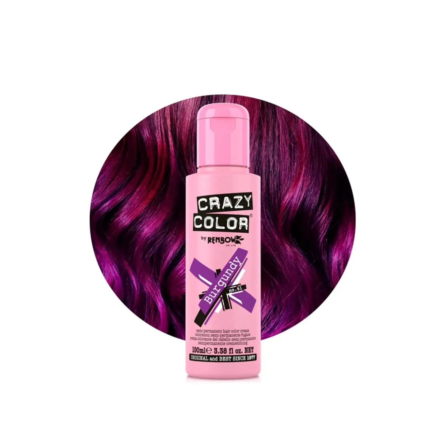 Crazy Color Semi-Permanent Hair Color Cream 61 Burgundy 100ml (3.38floz)