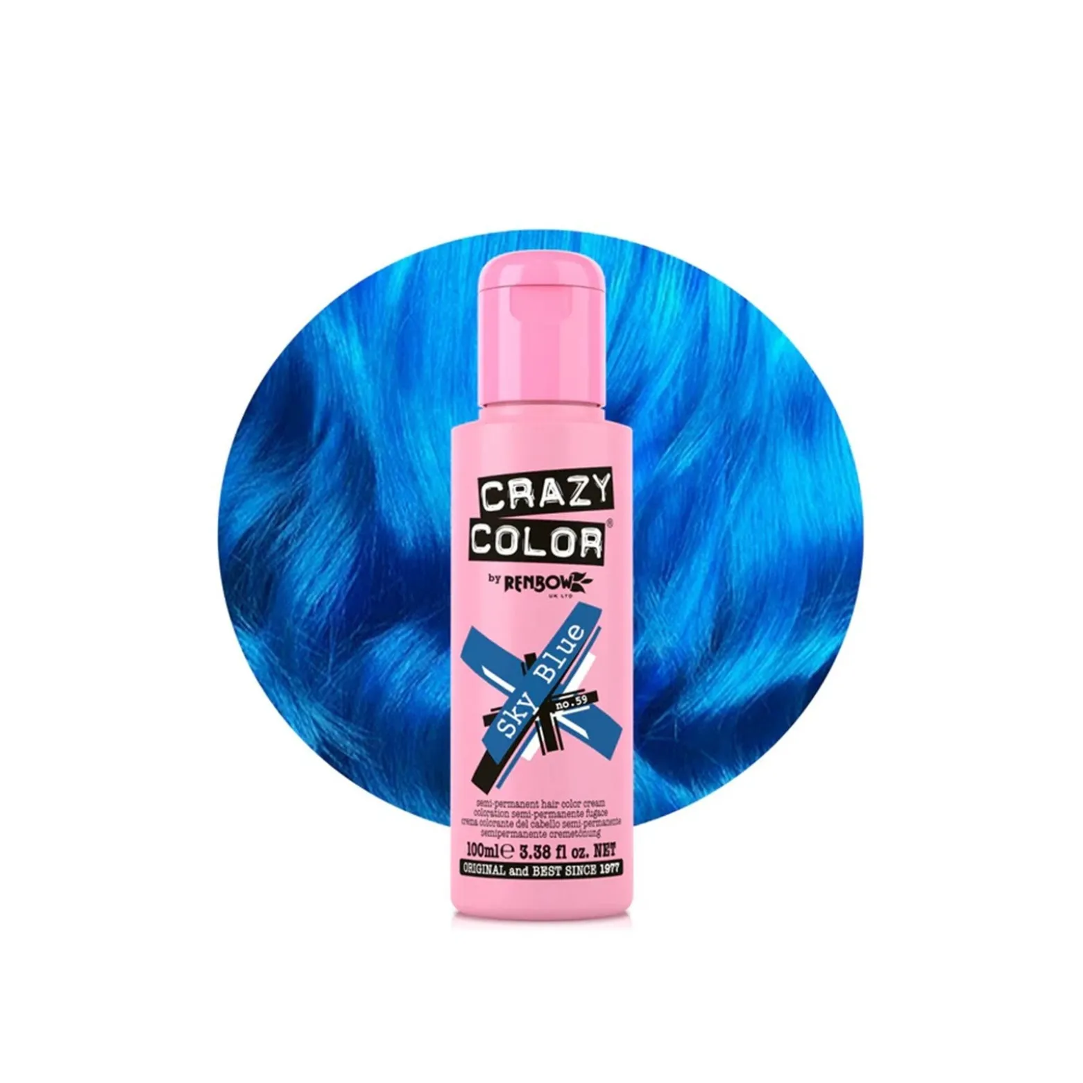 Crazy Color Semi-Permanent Hair Color Cream 59 Sky Blue 100ml (3.38floz)