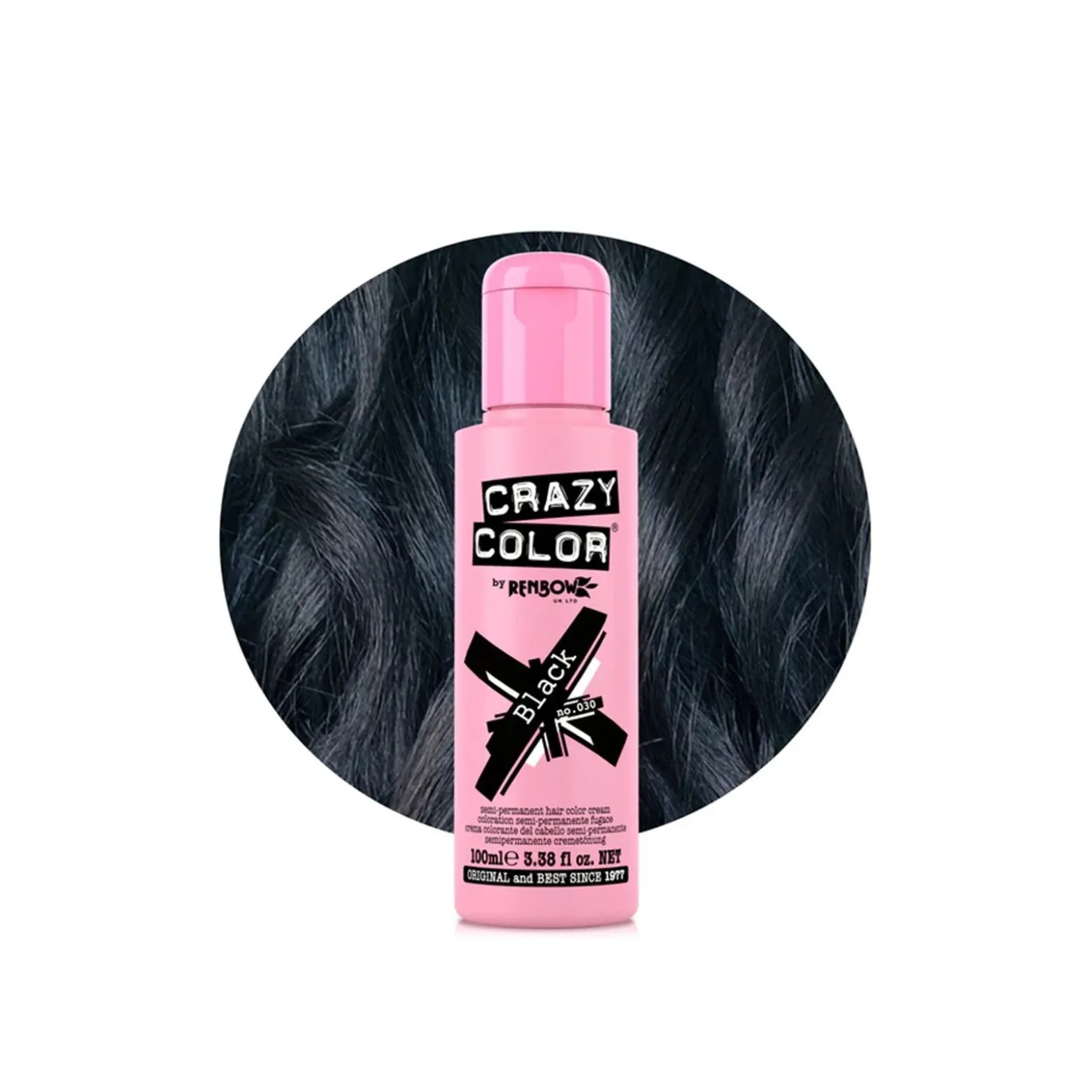 Crazy Color Semi-Permanent Hair Color Cream 030 Black 100ml (3.38floz)