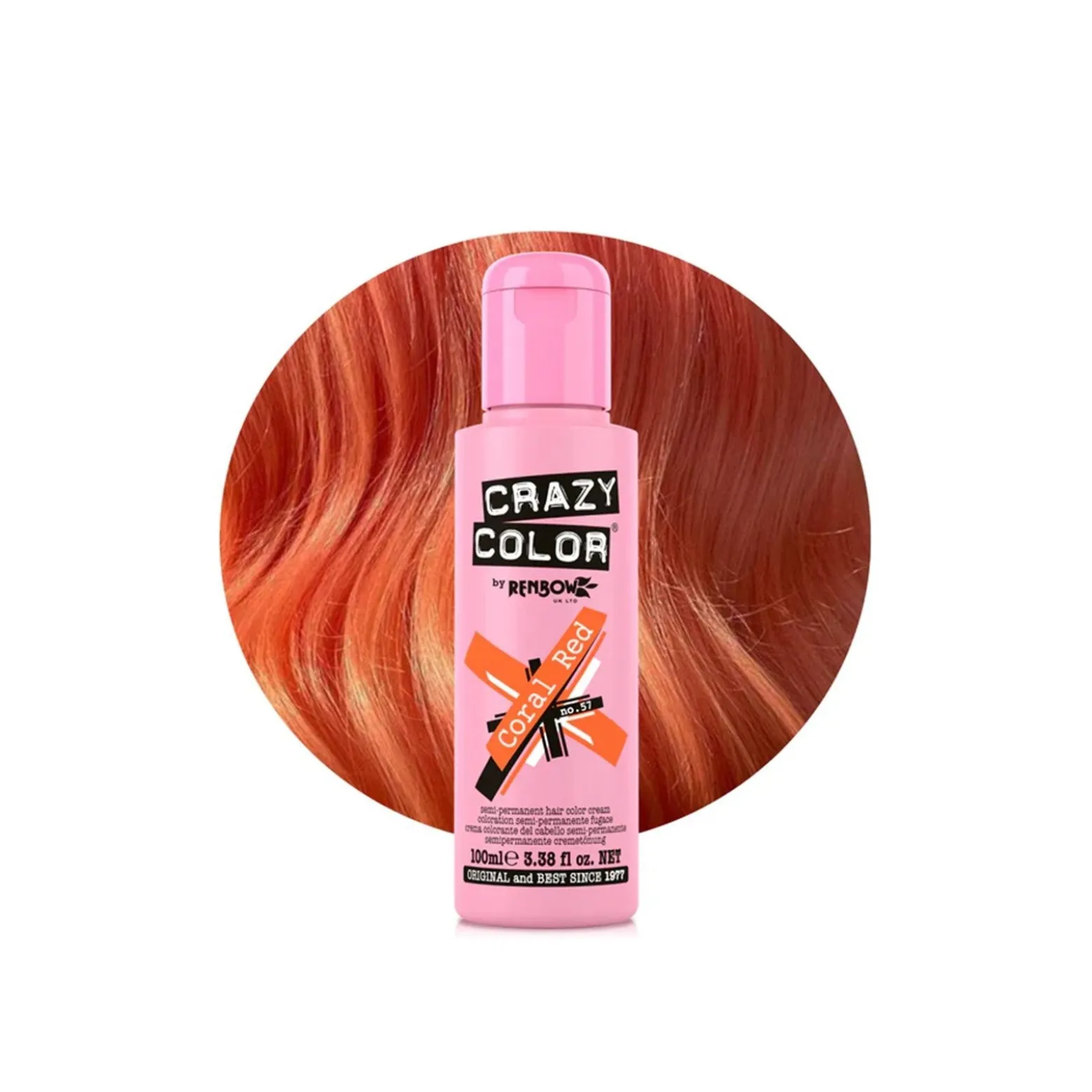 Crazy Color Semi-Permanent Hair Color Cream 57 Coral Red 100ml (3.38floz)