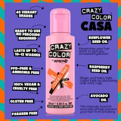 Crazy Color Semi-Permanent Hair Color Cream 57 Coral Red 100ml (3.38floz)