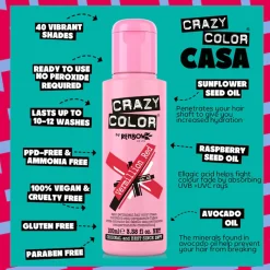 Crazy Color Semi-Permanent Hair Color Cream 40 Vermillion Red 100ml (3.38floz)