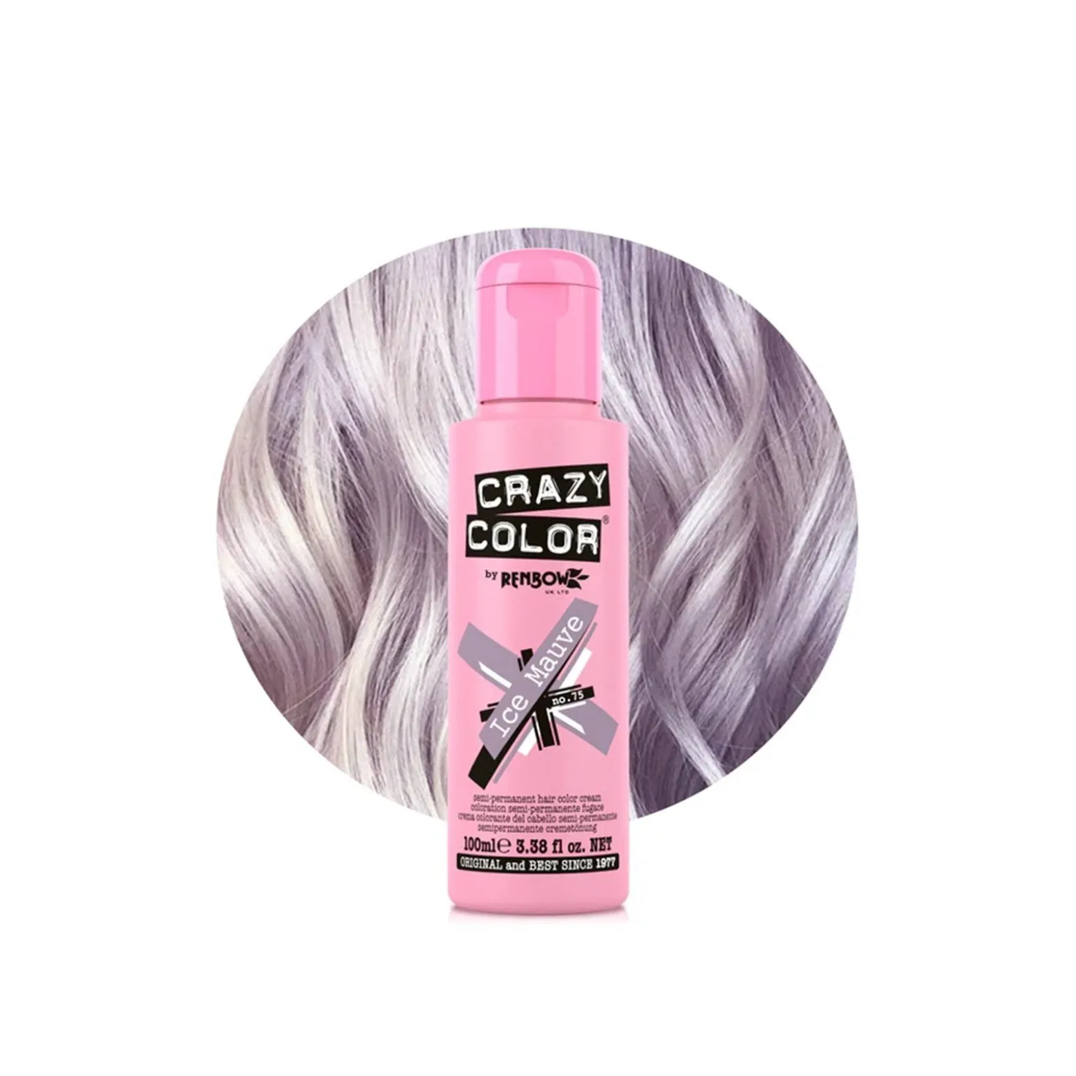 Crazy Color Semi-Permanent Hair Color Cream 75 Ice Mauve 100ml (3.38floz)