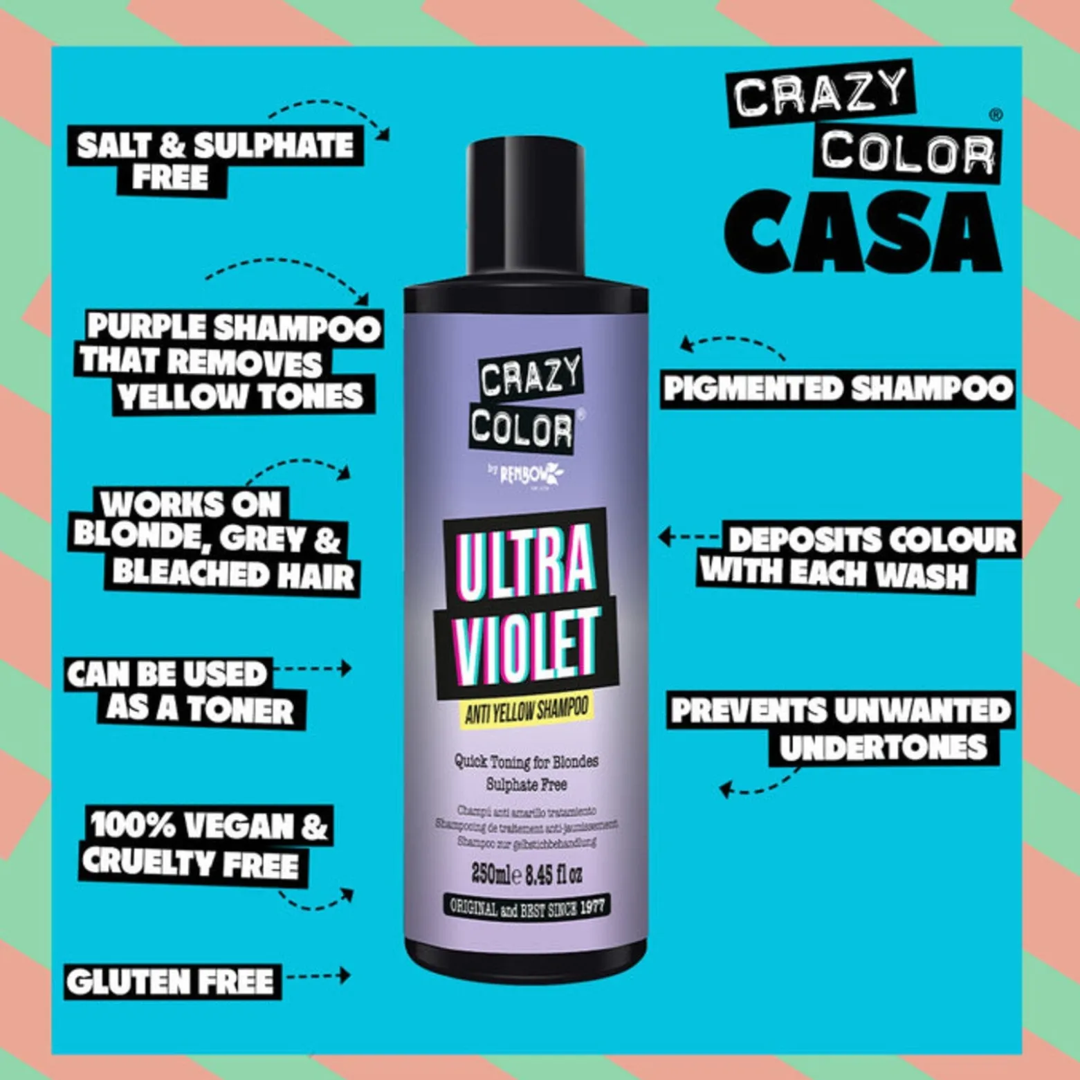 Crazy Color Ultra Violet Anti Yellow Shampoo 250ml (8.45floz)
