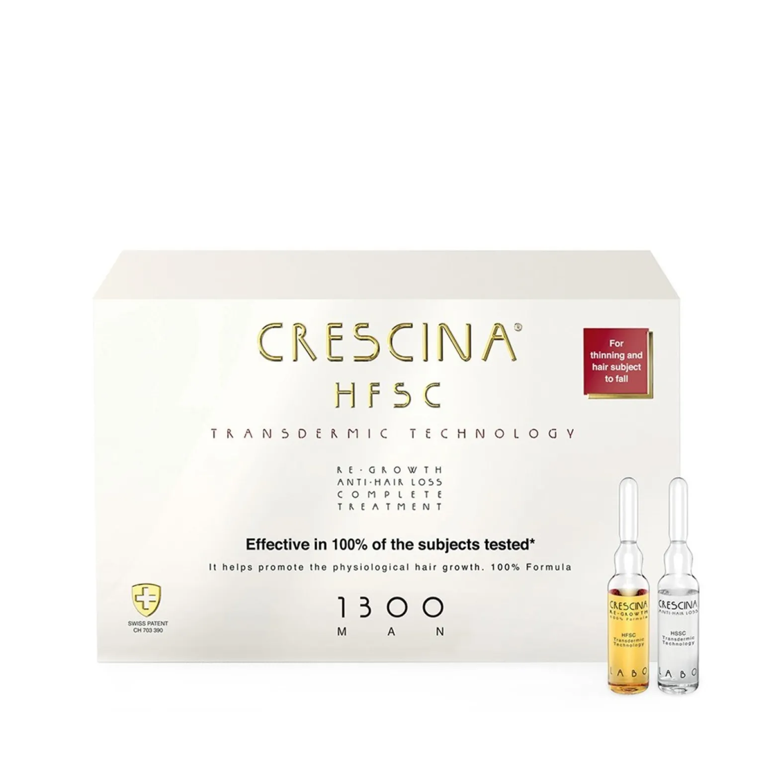 Crescina HFSC Transdermic Treatment 1300 Man Ampoules 3.5ml Hair Loss & Growth x10+10 (10+10x0.12floz)