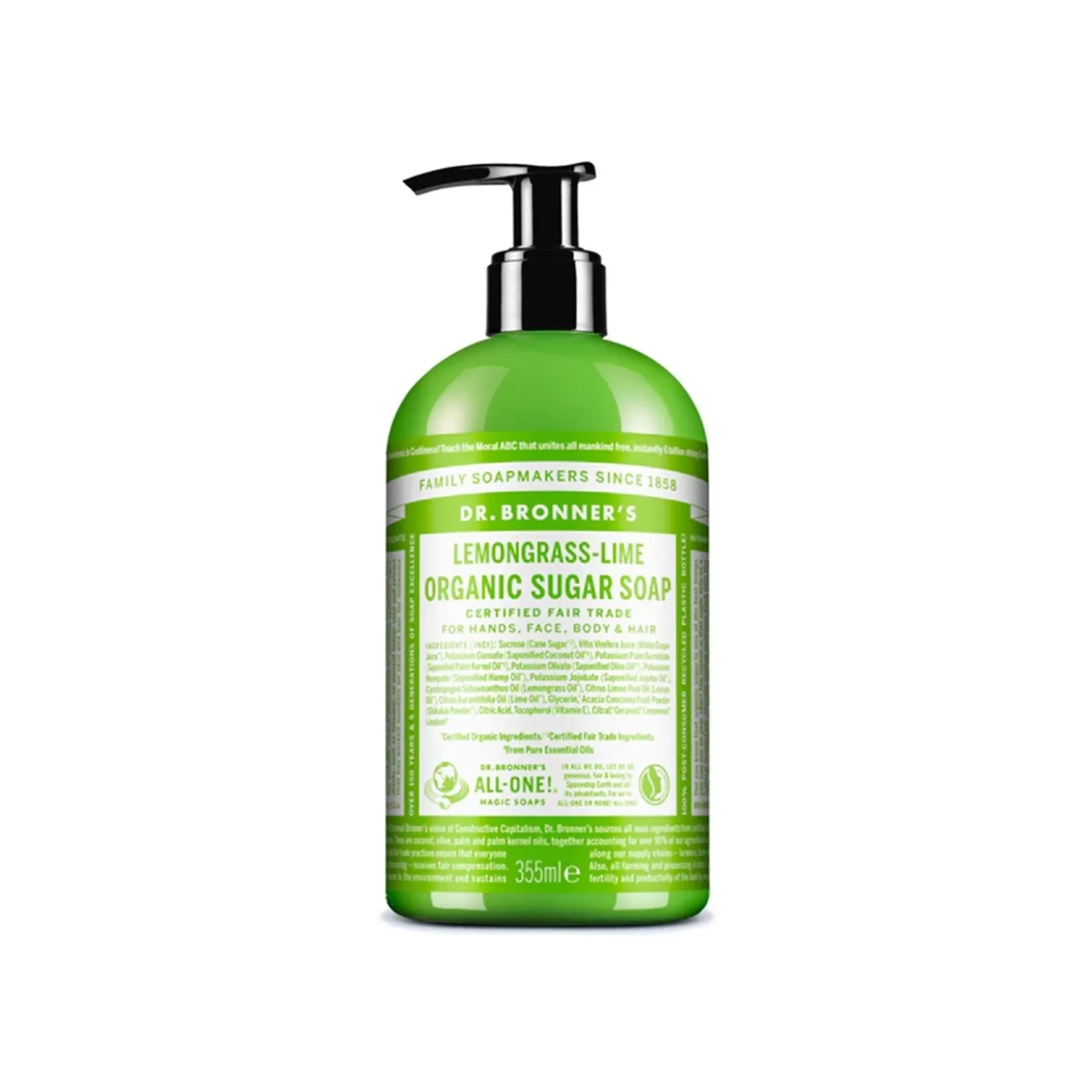Dr. Bronner's Organic Sugar Soap Lemongrass-Lime 355ml (12floz)
