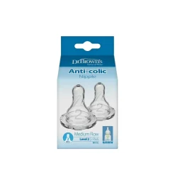 Dr. Brown's Medium Flow Narrow Baby Bottle Silicone Nipple 3m+ x2