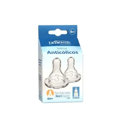 Dr. Brown's Medium-Fast Flow Narrow Baby Bottle Silicone Nipple 6m+ x2