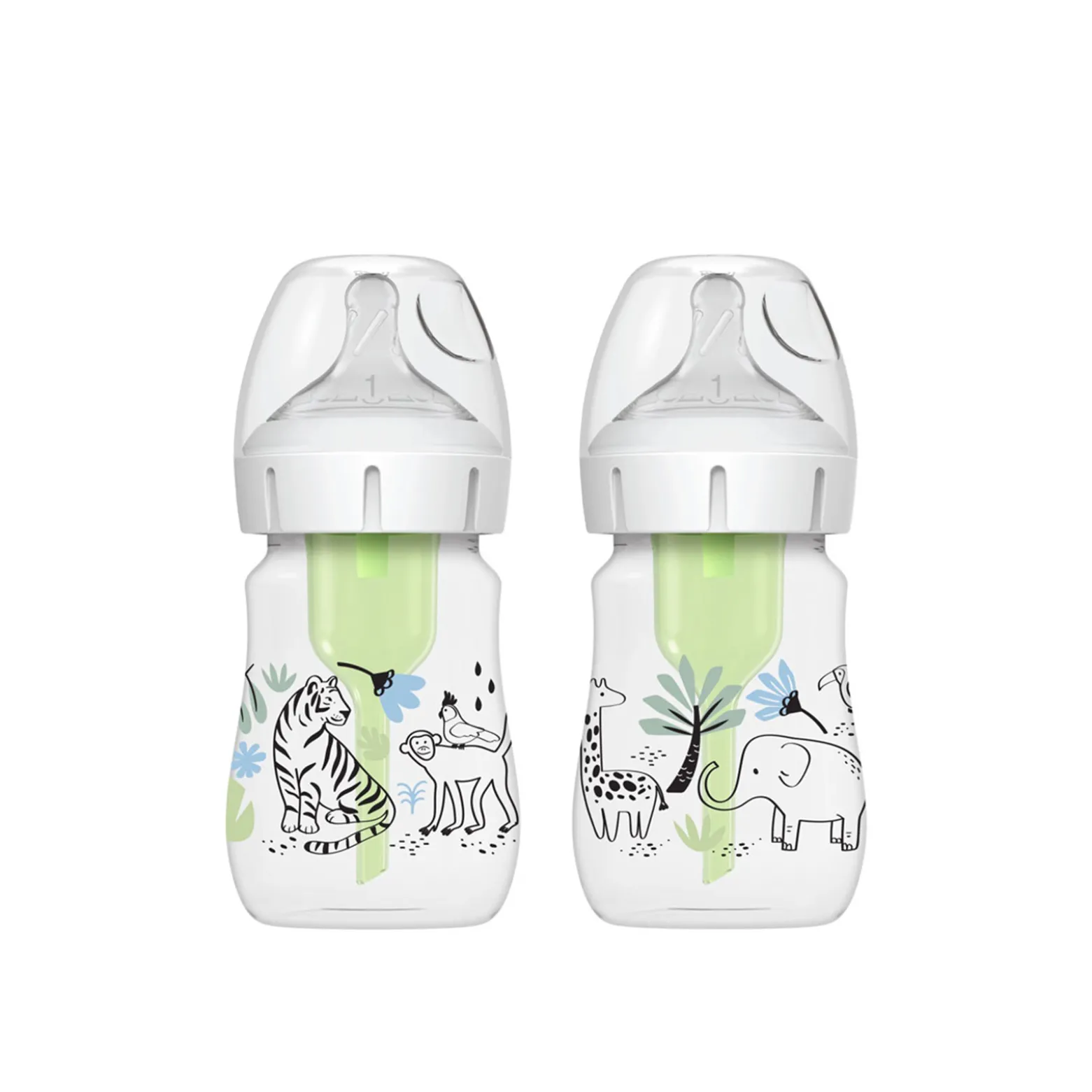 Dr. Brown’s Options+ Anti-Colic Wide-Neck BPA-Free Plastic Baby Bottle 0m+ Jungle 150ml x2 (2x5floz)