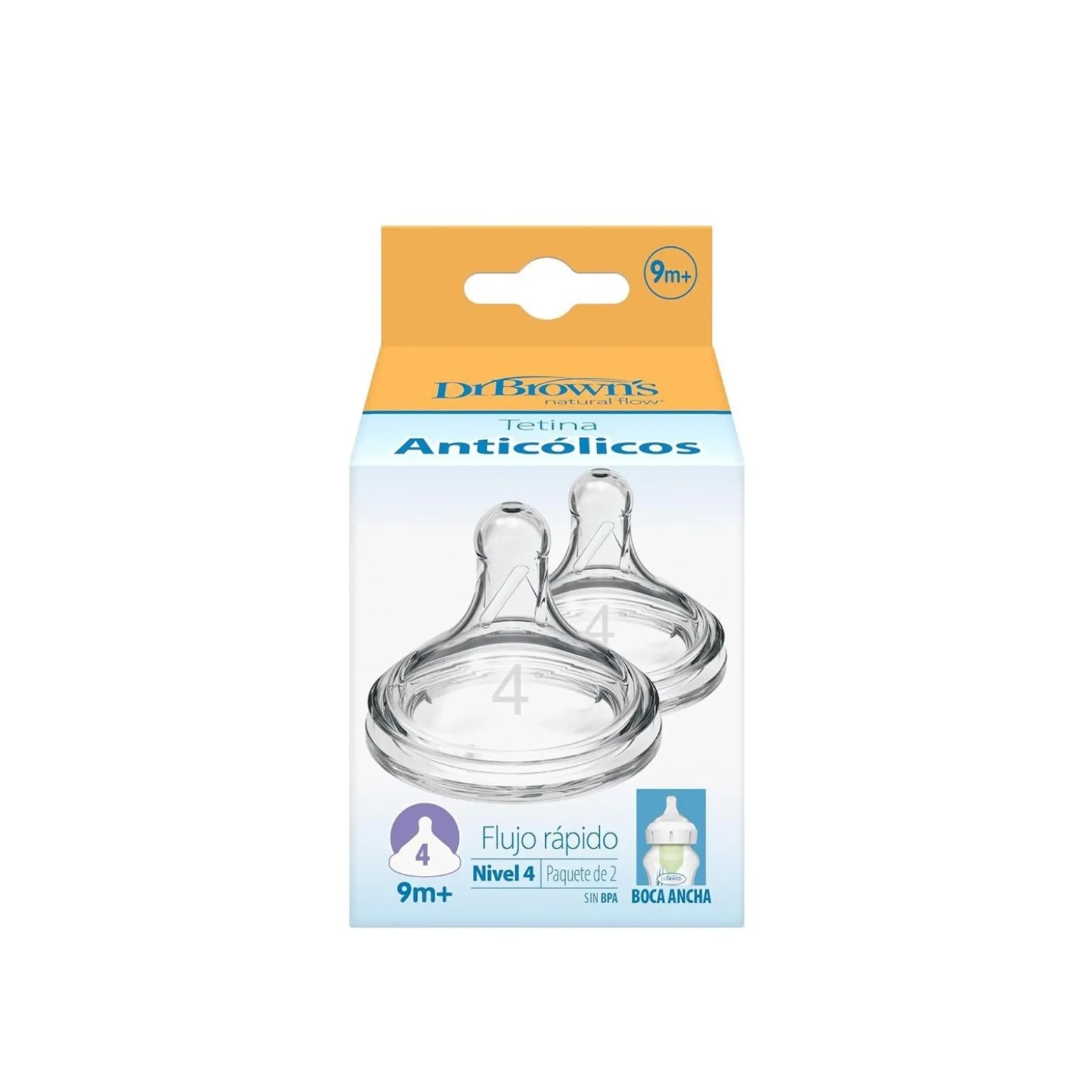 Dr. Brown's Options+ Fast Flow Wide-Neck Baby Bottle Silicone Nipple 9m+ x2