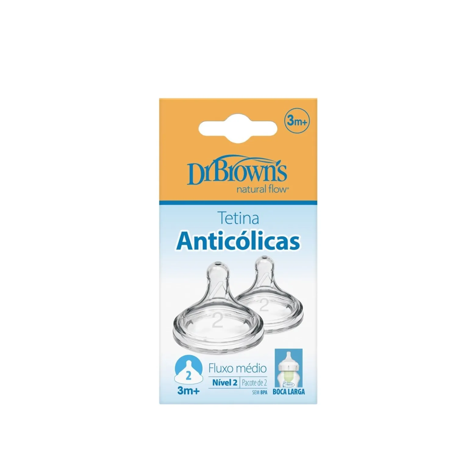 Dr. Brown's Options+ Medium Flow Wide-Neck Baby Bottle Silicone Nipple 3m+ x2