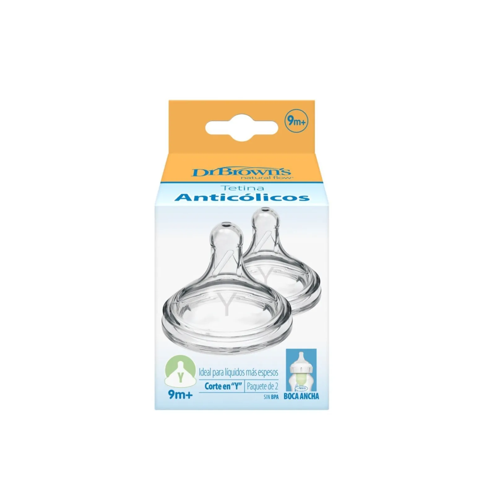 Dr. Brown's Options+ Wide-Neck BPA-Free Plastic Bottle Y-Cut Silicone Nipple 9m+ x2