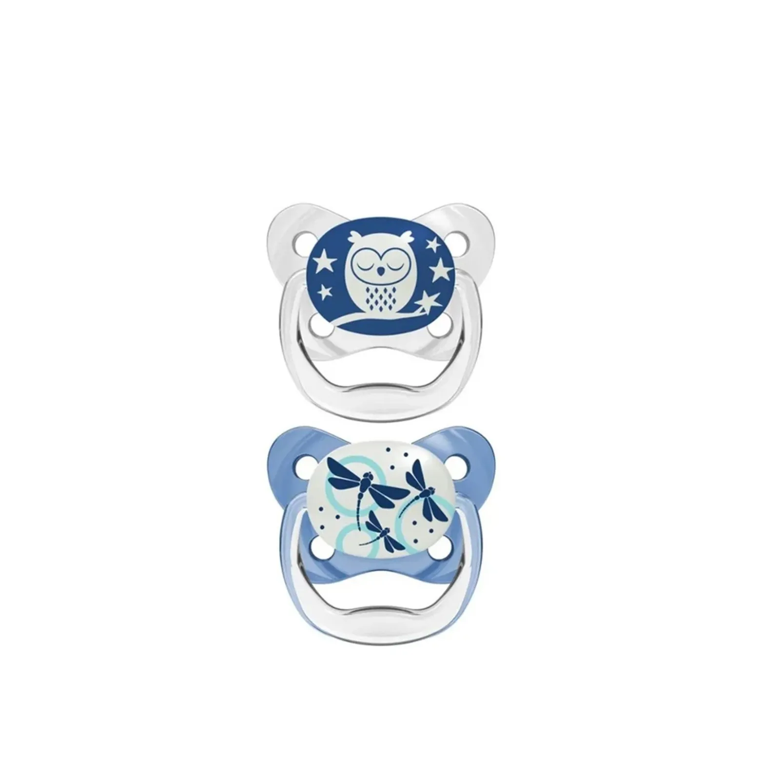 Dr. Brown's PreVent Contoured Glow in the Dark Pacifier 0-6m Blue x2
