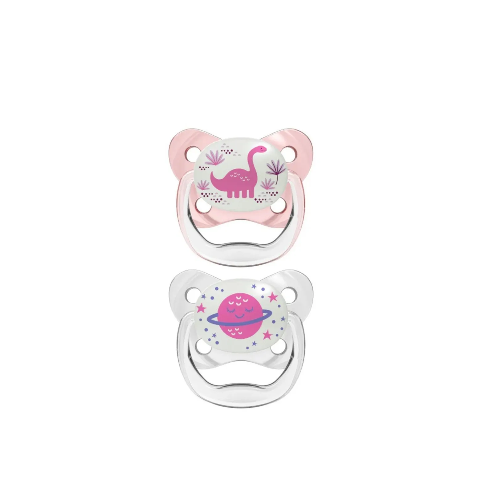 Dr. Brown's PreVent Contoured Glow in the Dark Pacifier 6-18m Pink x2