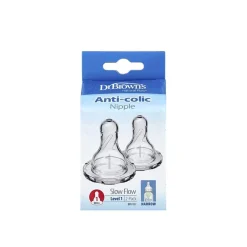 Dr. Brown's Slow Flow Narrow Baby Bottle Silicone Nipple 0m+ x2