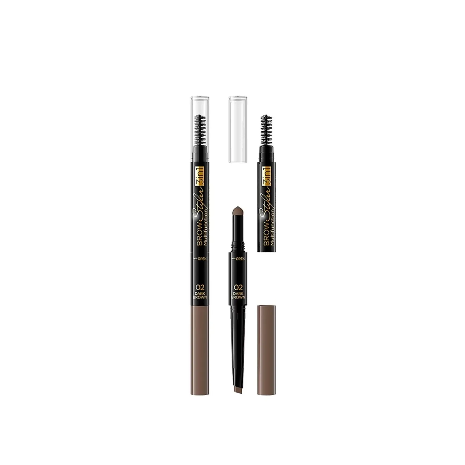 Eveline Cosmetics Brow Styler 3-In-1 Multifunction Brow Pencil 02 Dark Brown