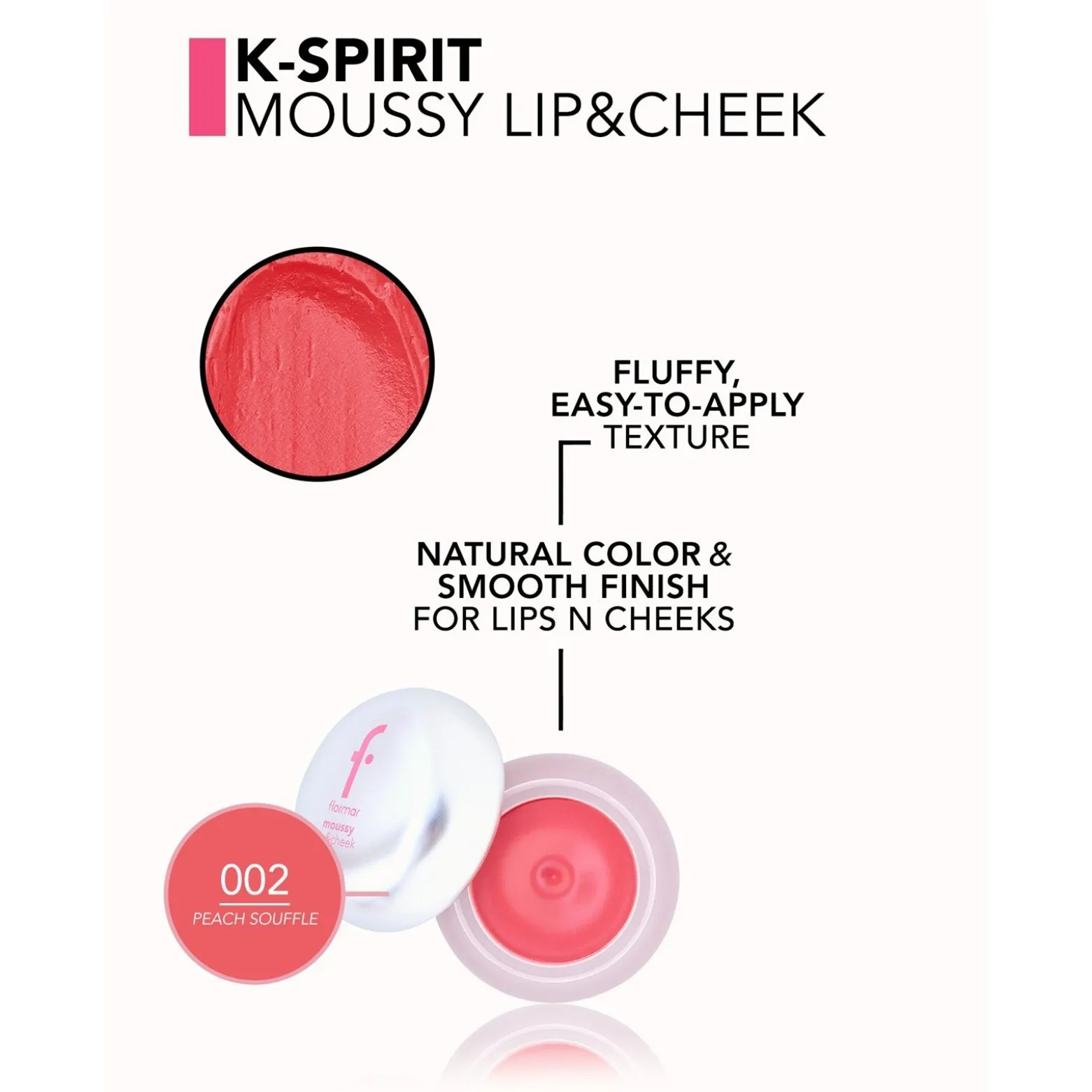 Flormar K-Spirit Moussy Lip & Cheek 002 Peach Souffle 5g (0.17oz)