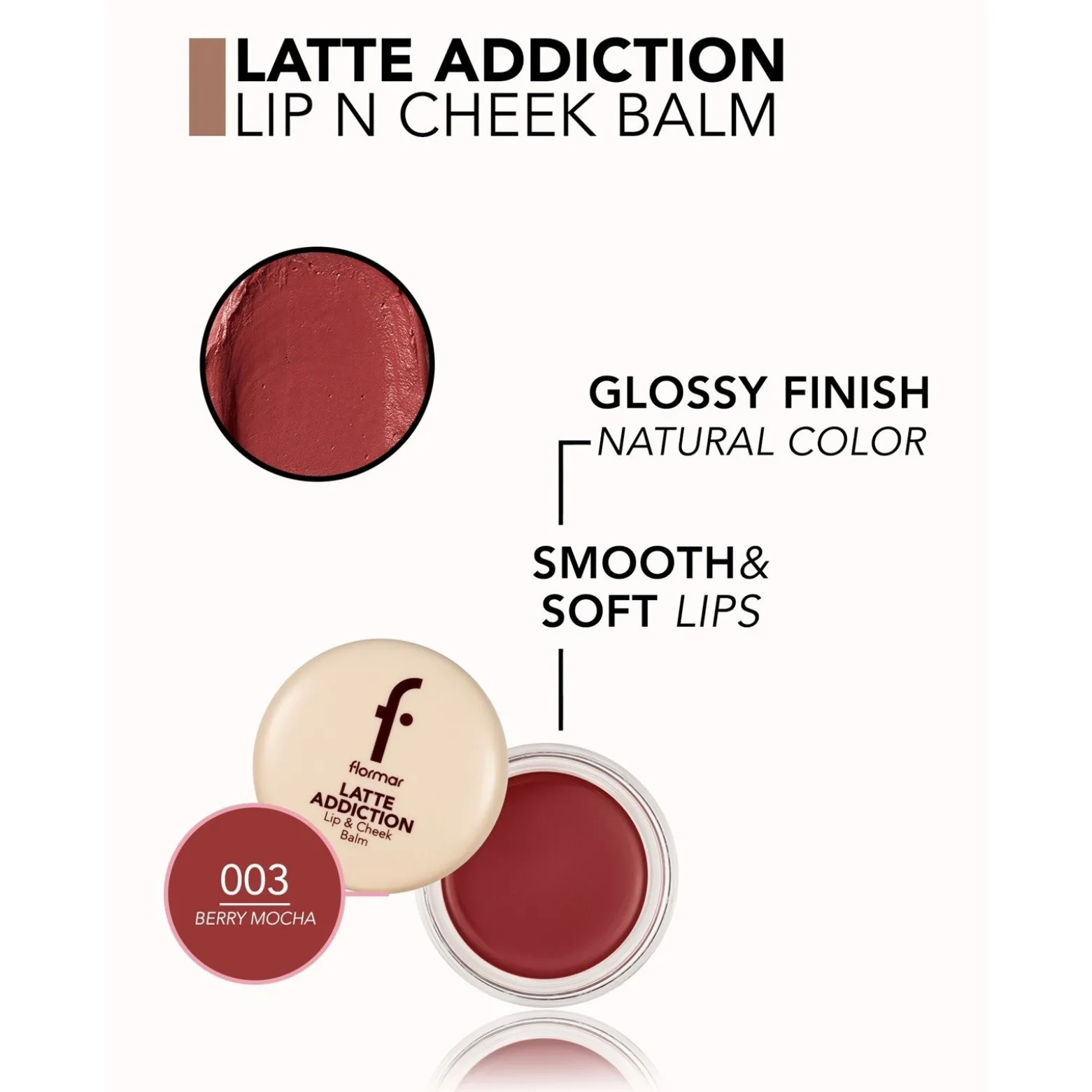 Flormar Latte Addiction Lip & Cheek Balm 003 Berry Mocha 3.2g (0.11oz)