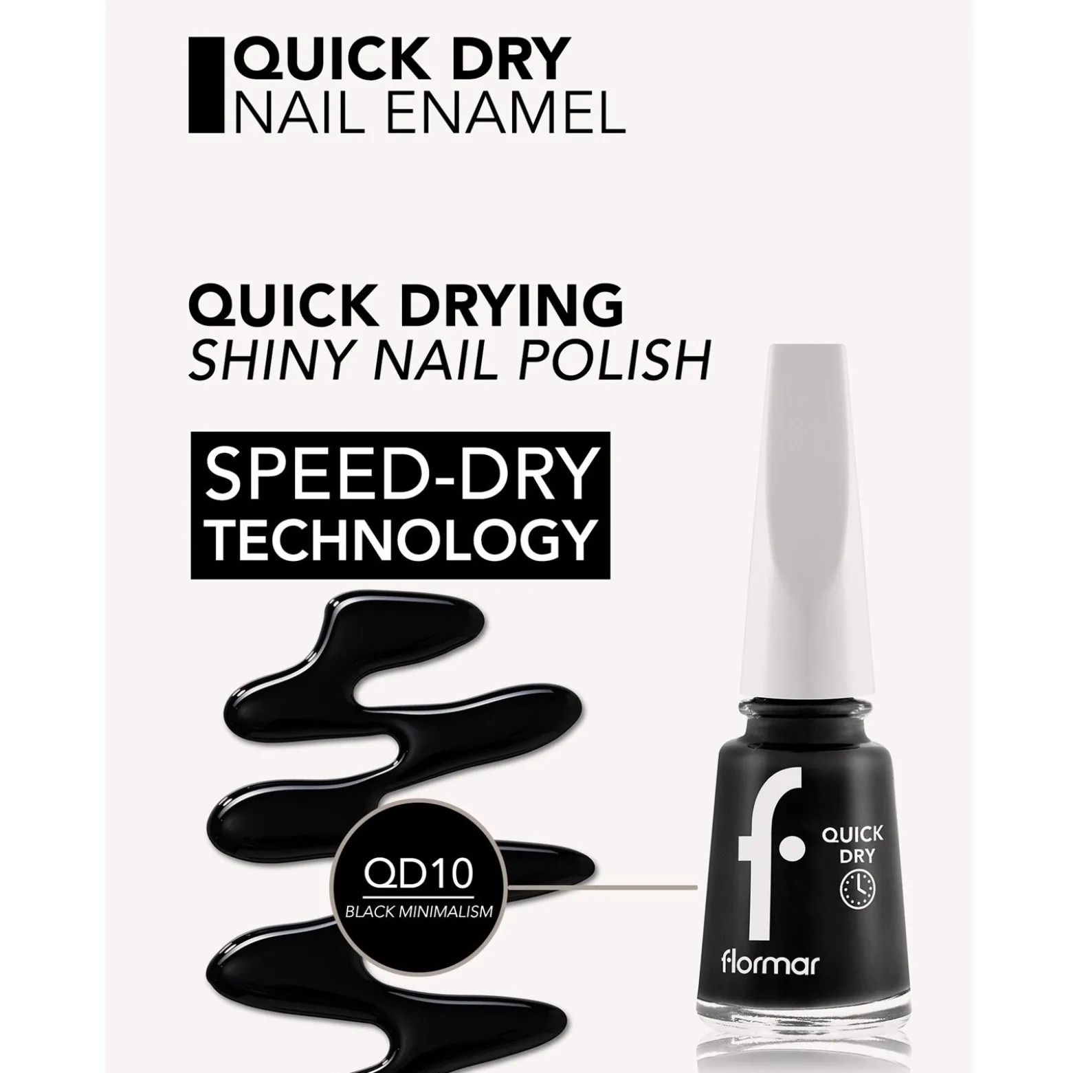 Flormar Quick Dry Nail Enamel 10 Black Minimalism 11ml (0.37floz)