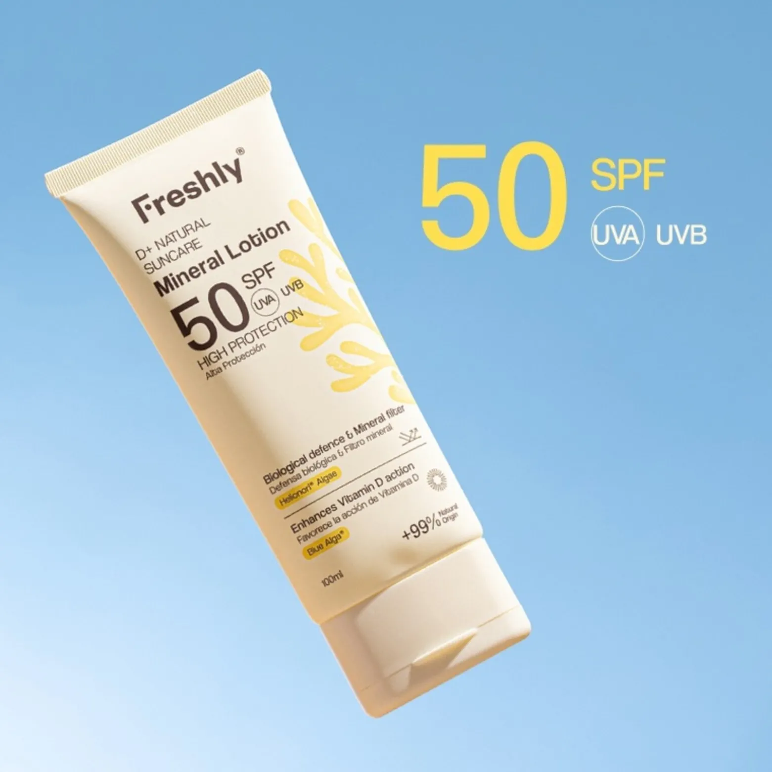 Freshly Cosmetics D+ Natural Suncare Mineral Lotion Sunscreen SPF50 100ml (3.38floz)