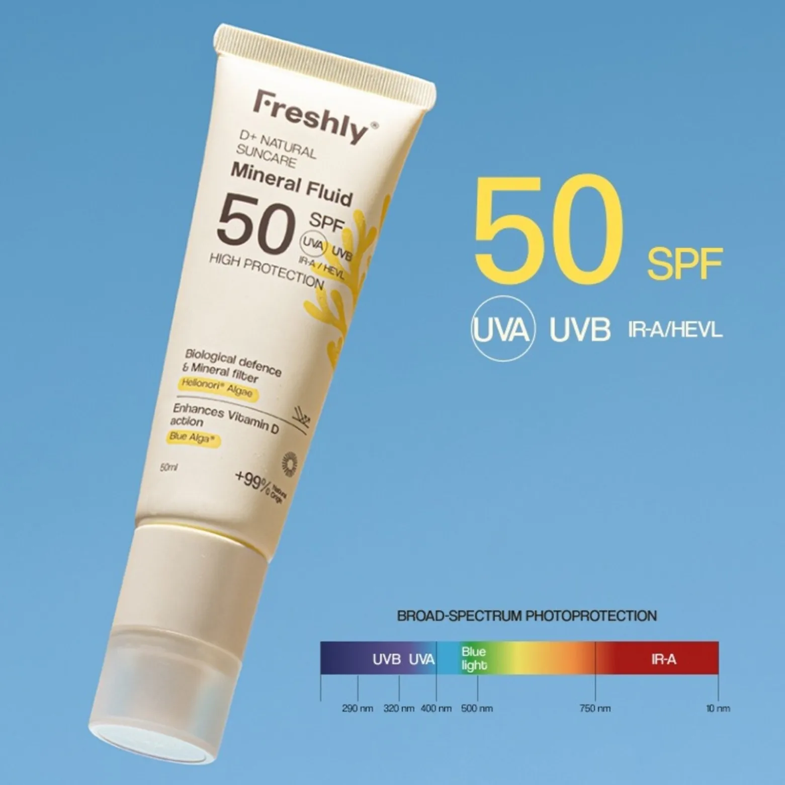 Freshly Cosmetics D+ Natural Suncare Mineral Fluid Sunscreen SPF50 50ml (1.69floz)