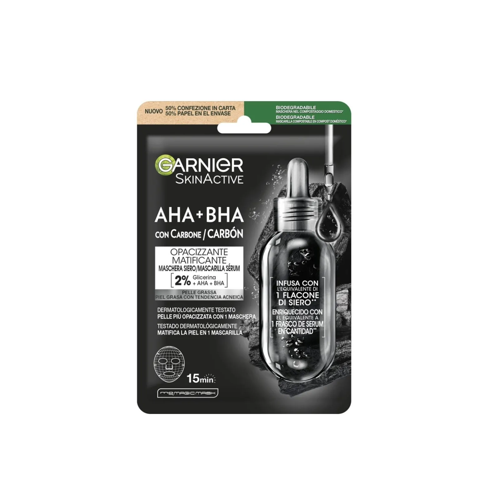 Garnier Skin Active AHA + BHA with Charcoal Face Sheet Mask 28g (0.99oz)