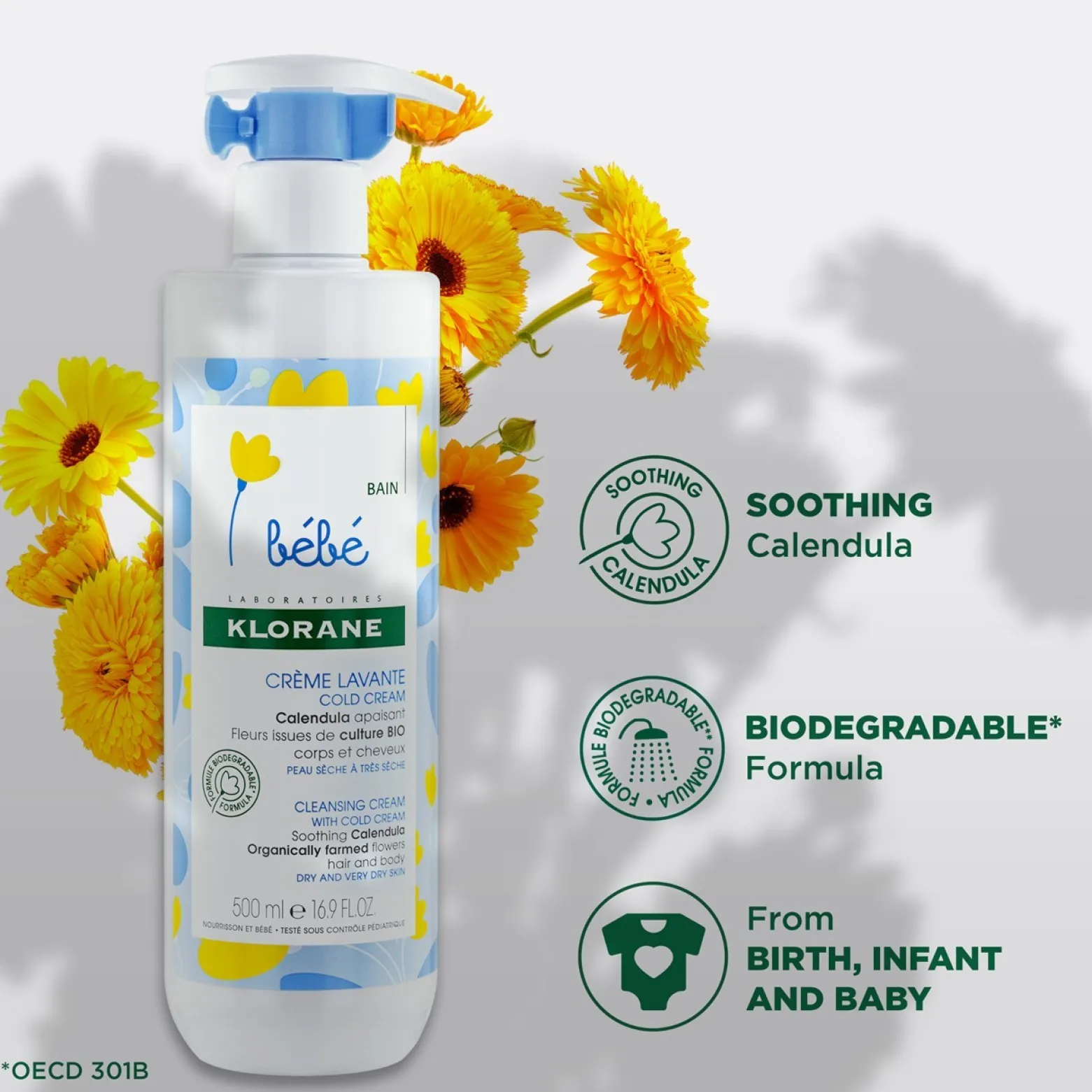 Klorane Baby Cleansing Cream with Cold Cream 500ml (16.91floz)