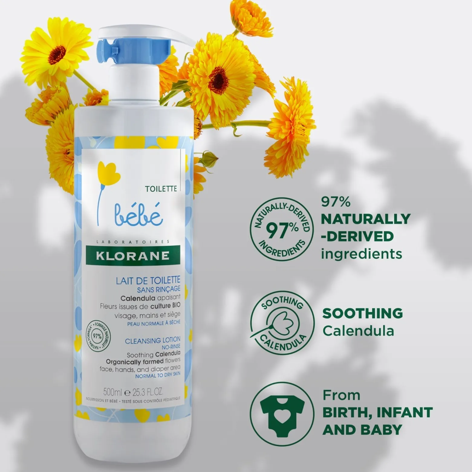 Klorane Baby Cleansing Lotion 500ml (16.91floz)