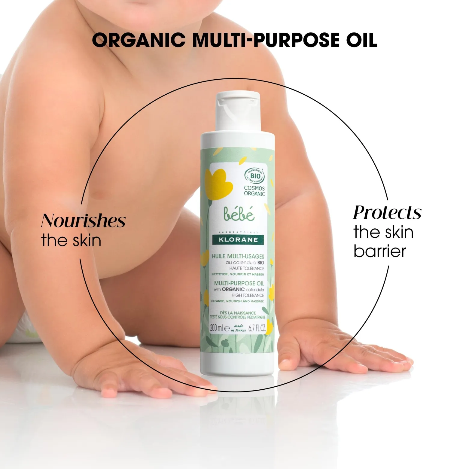 Klorane Baby Multi-Purpose Oil with Organic Calendula 200ml (6.7floz)