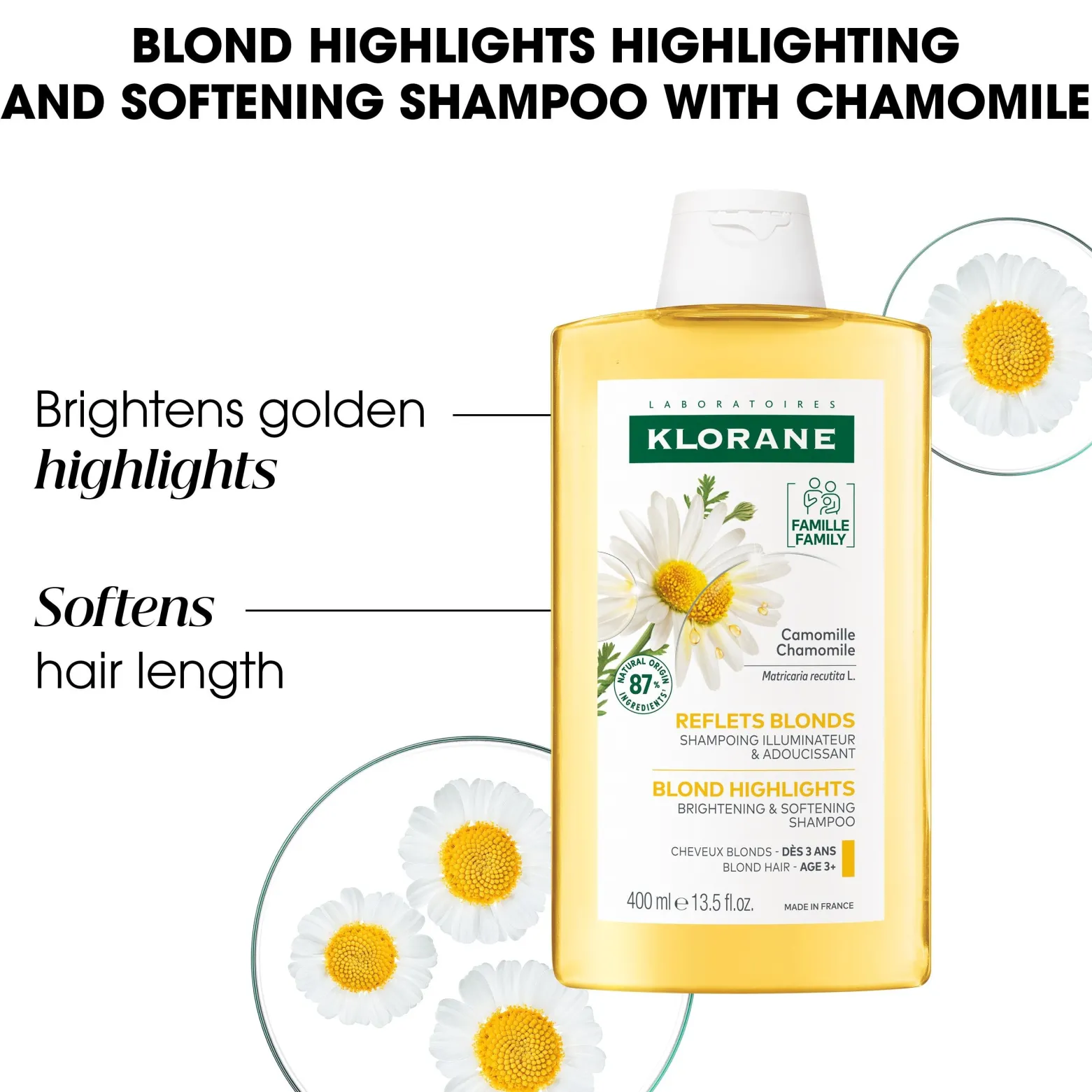 Klorane Blonde Highlights Shampoo with Chamomile 400ml (13.5floz)