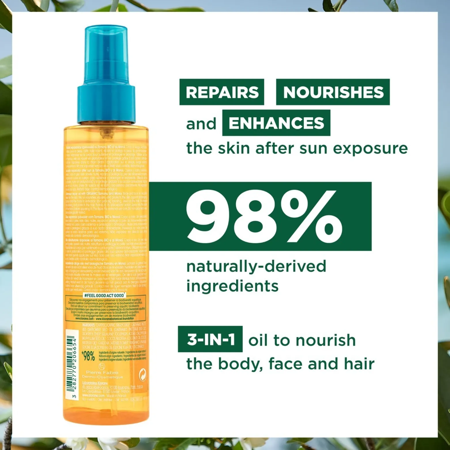 Klorane Polysianes After-Sun Repair Oil with Tamanu and Monoi 150ml (5.07floz)