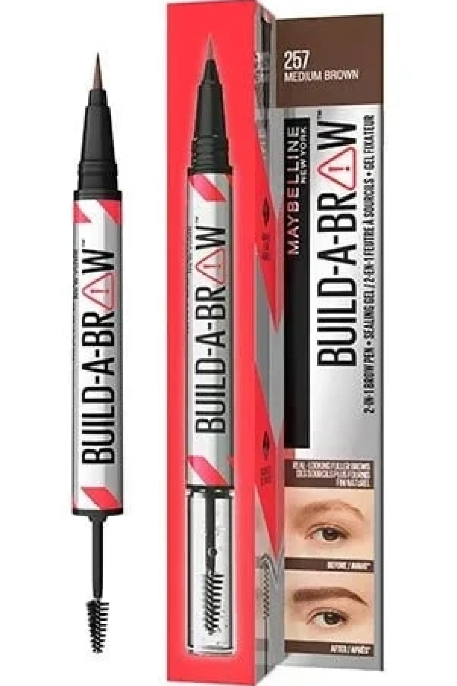 Maybelline Build-A-Brow 2-In-1 Brow Pen + Sealing Gel 257 Medium Brown