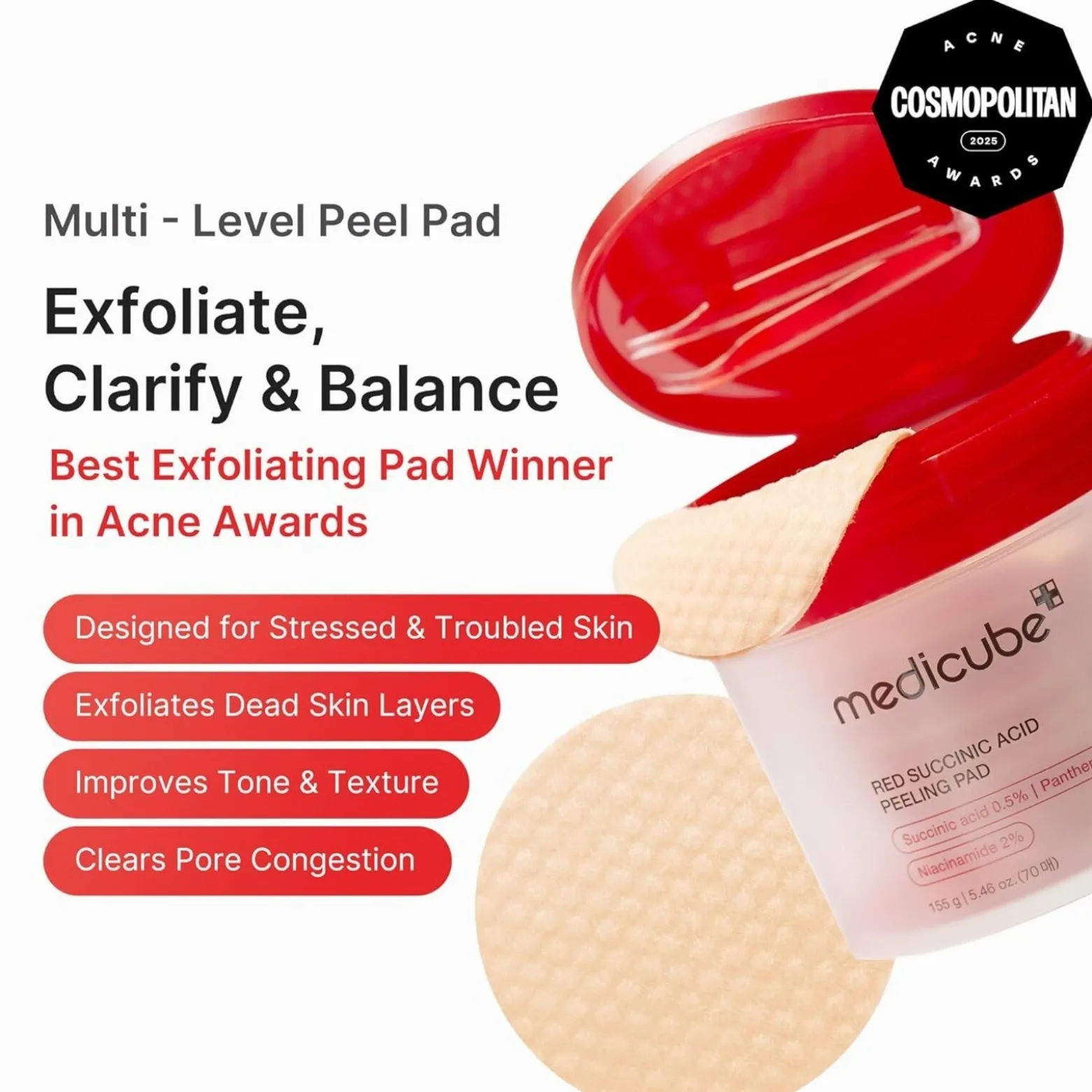 Medicube Red Succinic Acid Peeling Pad x70