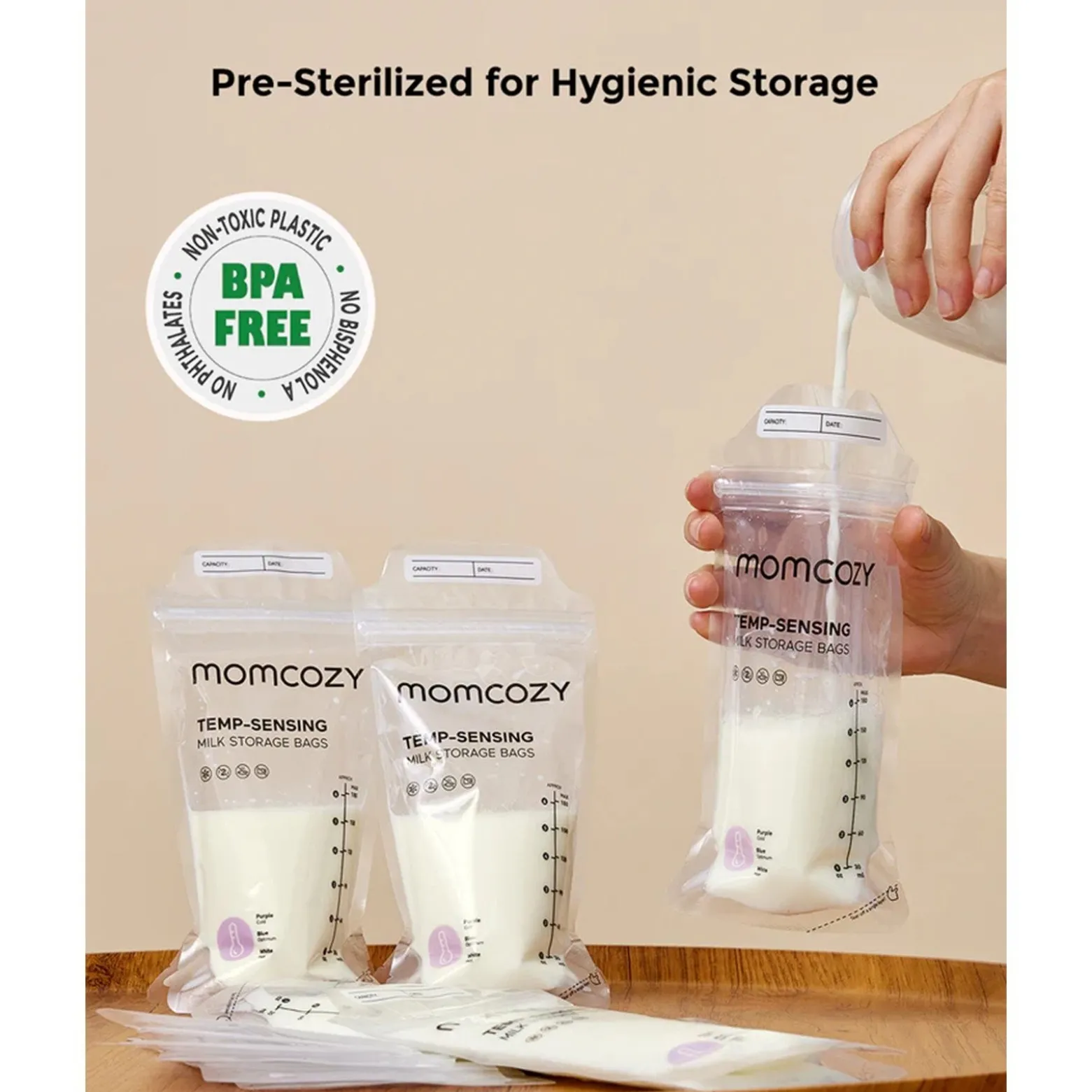 Momcozy TEMP-Sensing Breast Milk Storage Bags 180ml x120 (6.08flozx120)